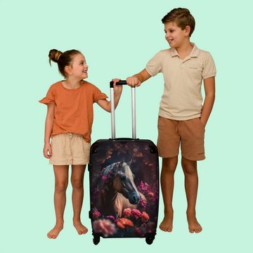 NoBoringSuitcases.com© Koffer Pferd - Blumen - Lila - Orange - Tiere 67x43x25cm, 4 Rollen, Mittelgroßer Koffer für Mädchen, Kinder Trolley