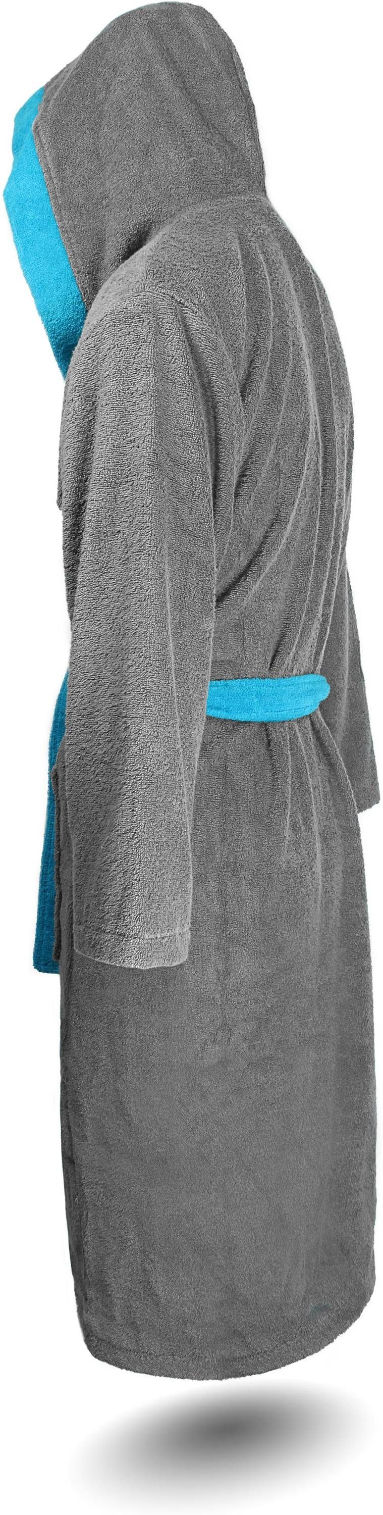 Baumwolle Herren für Damenbademantel, % 100 122, Damen normani Bindegürtel, Grau/Blau Kapuze, und Baumwolle, aus Saunamantel