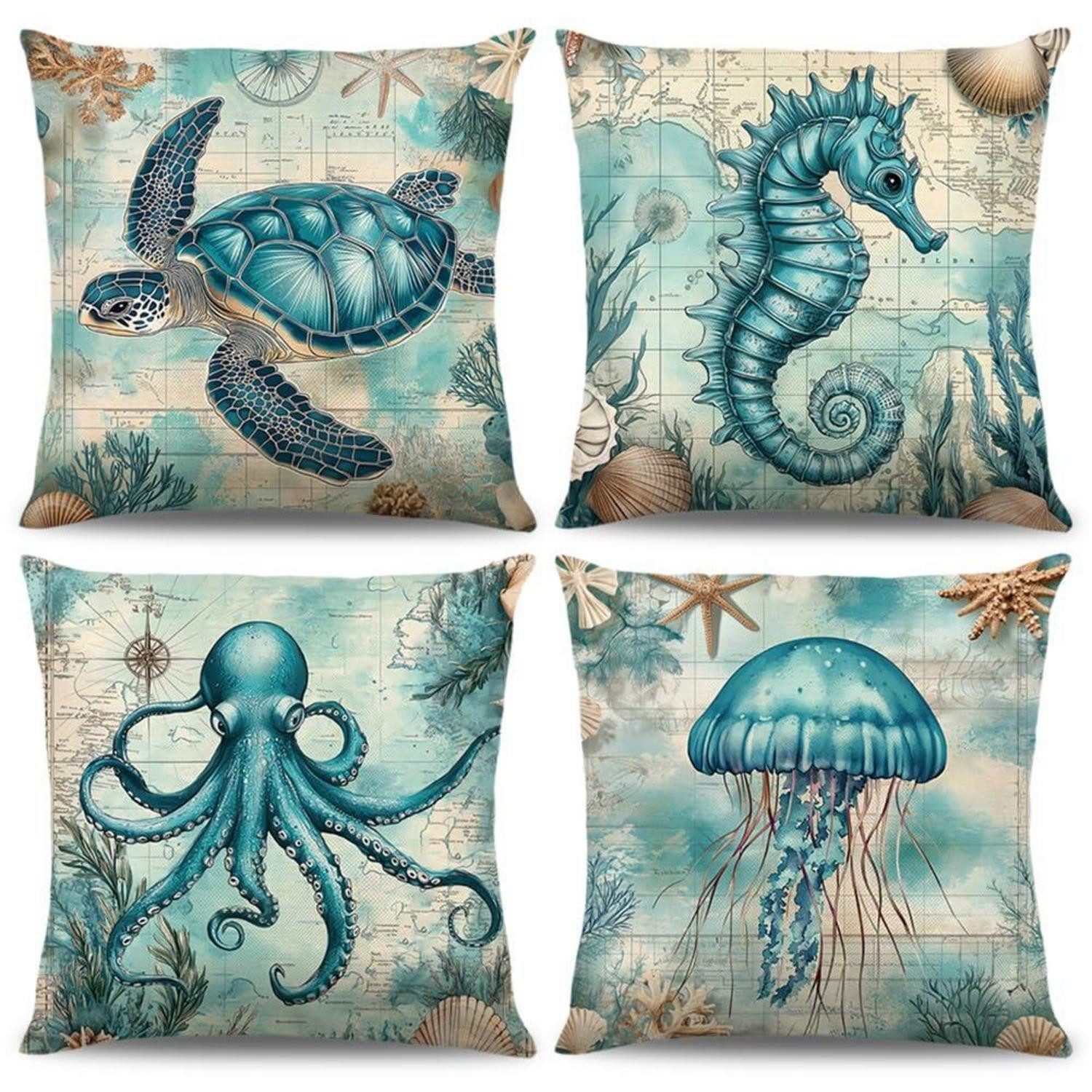 LuxusKollektion Kissenbezüge Kissenbezüge Maritim 40x40 4er-Set, (4 Stück)