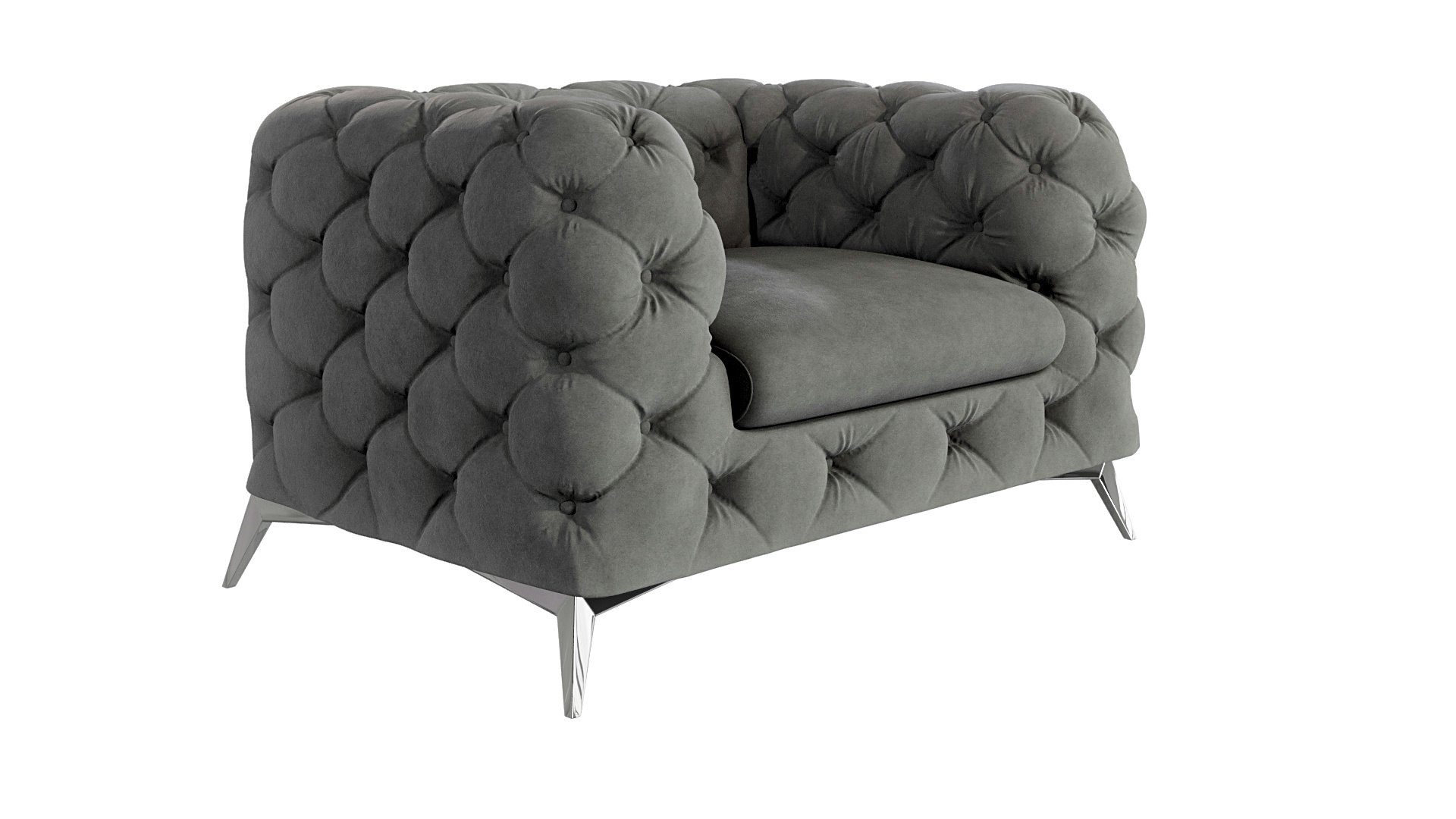 S-Style Möbel Chesterfield-Sessel Kalina mit Silber Metall Füßen, mit Wellenfederung Grau
