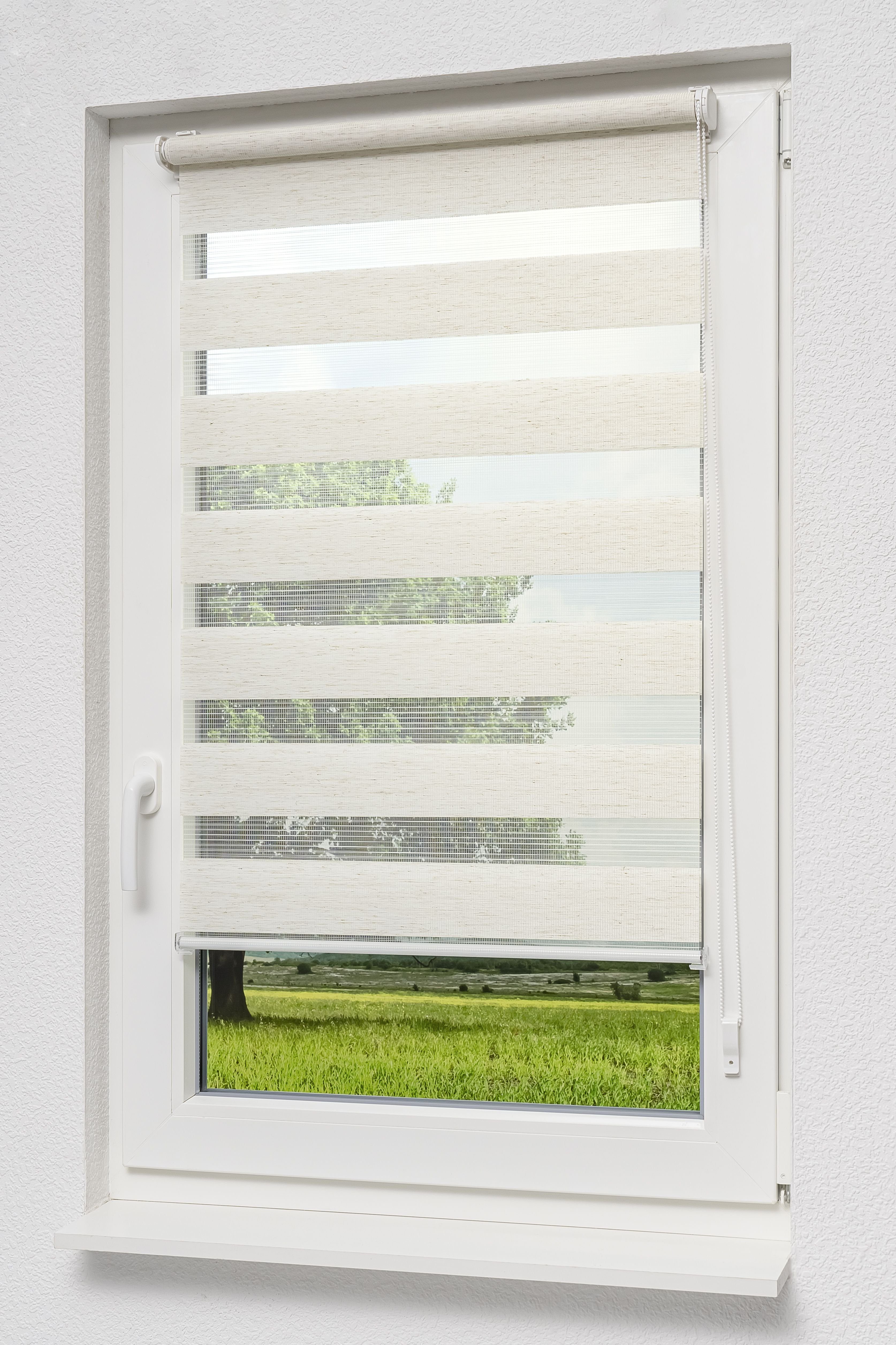 Rollo Qualitätsdoppelrollo Klemmträger Leinen, LYSEL®, blickdicht, HxB 150x60cm