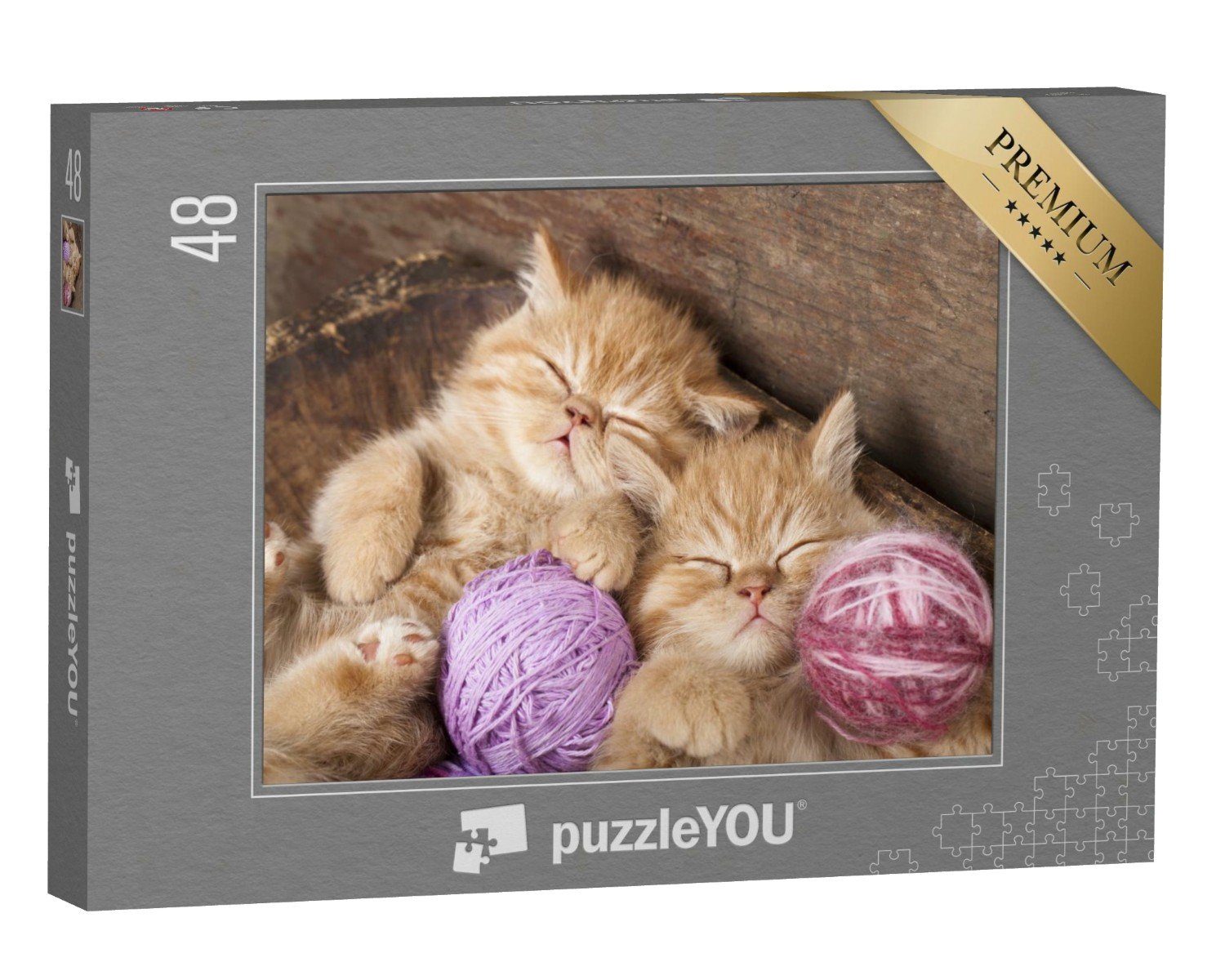 puzzleYOU Puzzle Süße schlafende Kätzchen mit Wollknäueln, 48 Puzzleteile, puzzleYOU-Kollektionen Katzen-Puzzles