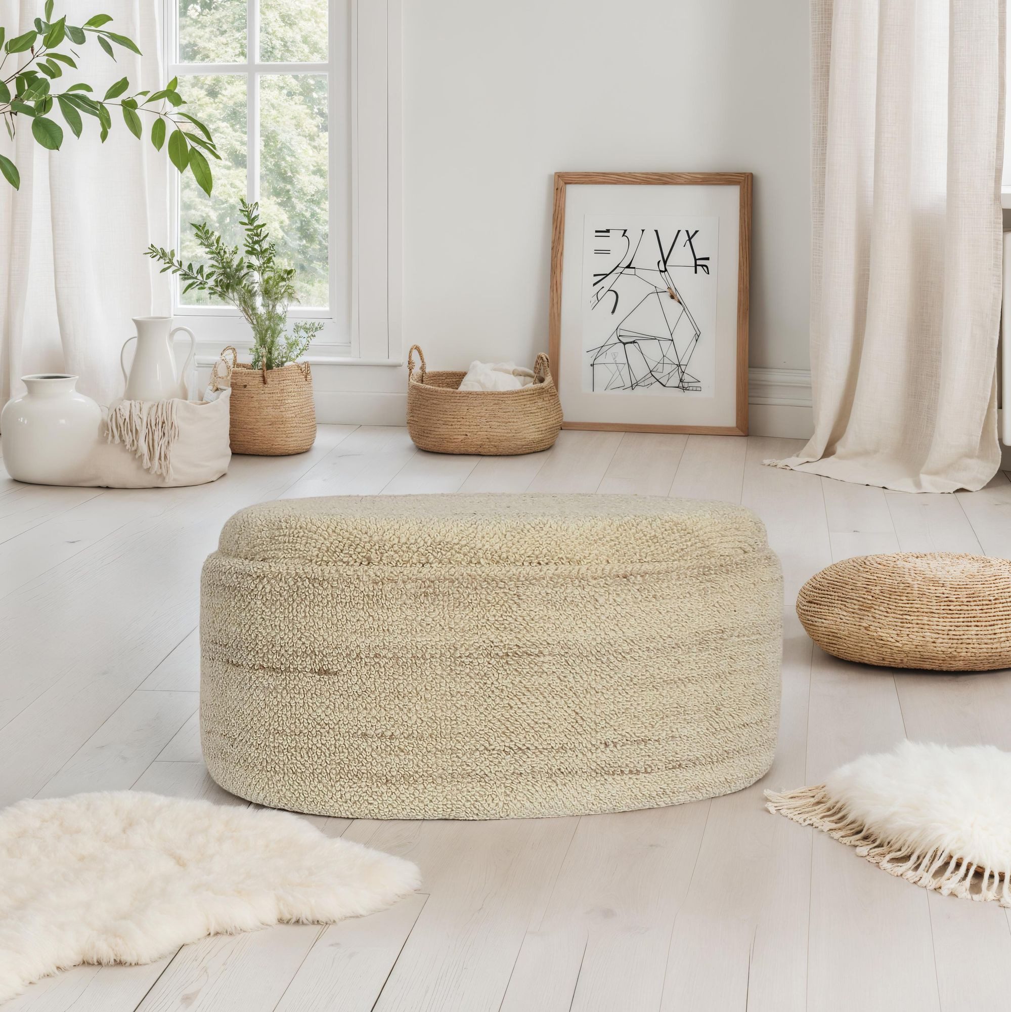 FINEBUY Stauraumhocker FB111558 Sitzhocker Polsterhocker Wolle mit Stauraum oval 81 cm Braun (Polsterhocker 81 cm, Hocker Stauraum Oval Modern), Dekohocker Braun Wolle, Sitzhocker Gepolstert