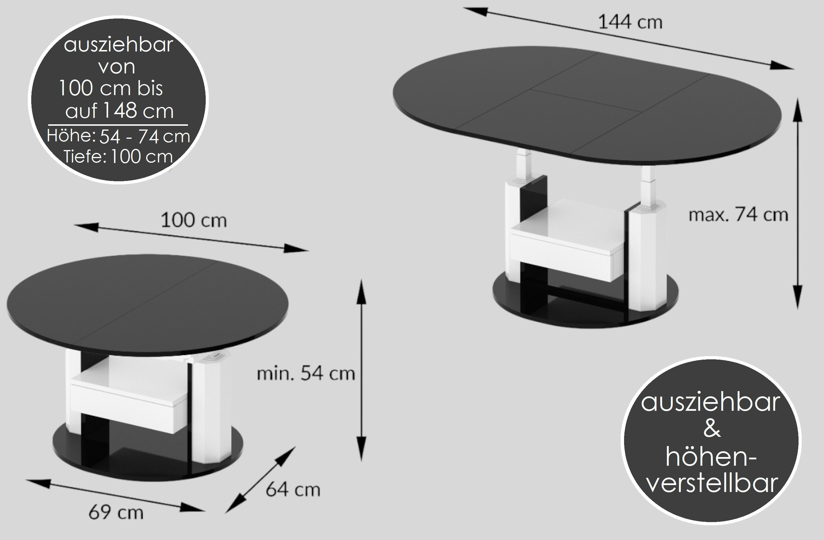 designimpex Couchtisch Couchtisch HPM-111 Hochglanz ausziehbar günstig online kaufen
