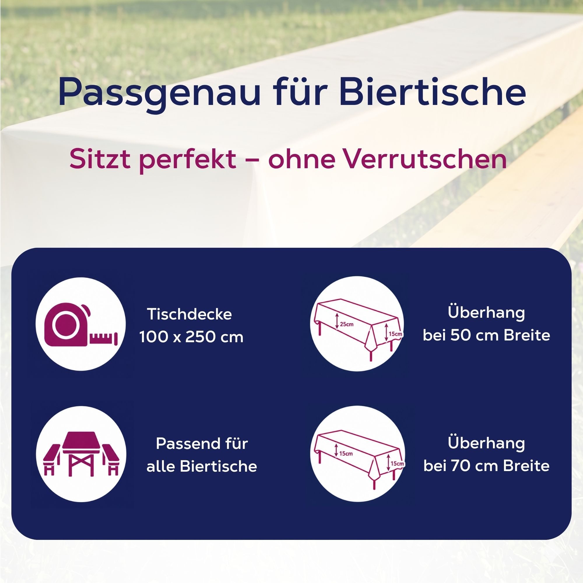 Beautex Tischdecke, Partytischdecke, für Biertischgarnituren, 100x250cm, viele Farben (1-tlg), wasserabweisend, abwaschbar, lebensmittelecht, strapazierfähig