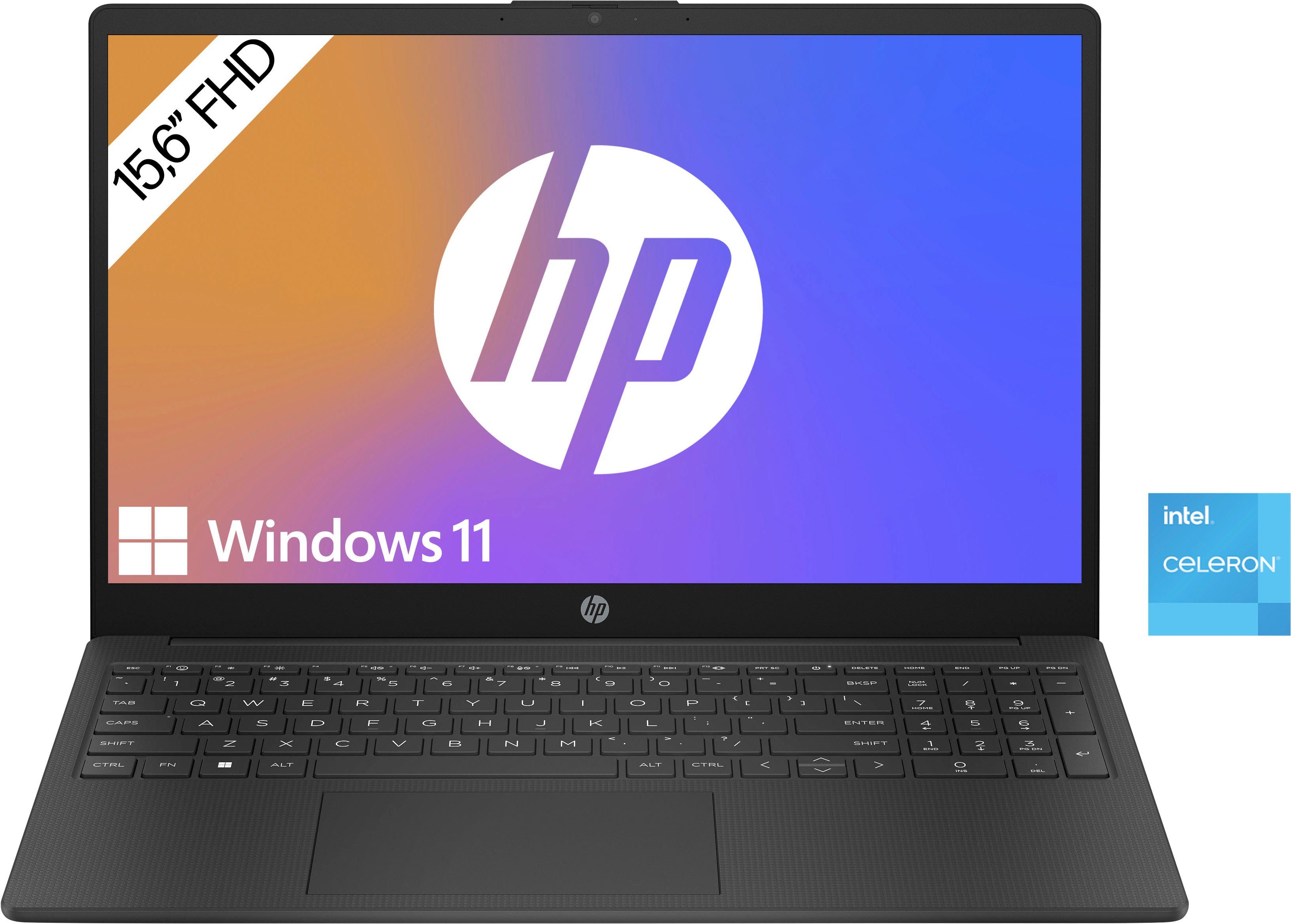 UHD Intel SSD) HP (39,6 Graphics, N100, Notebook cm/15,6 GB Celeron 15-fd0215ng 128 Zoll,