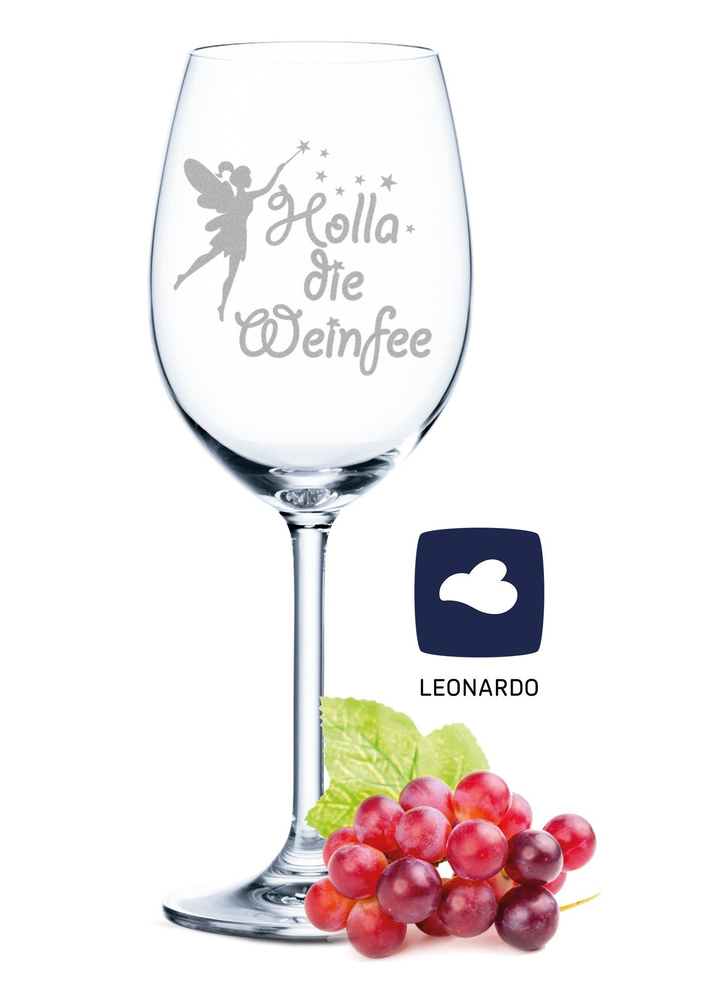GRAVURZEILE Rotweinglas Leonardo Weinglas mit Gravur - Holla die Weinfee - Geschenk für Hobby-Sommelier & Weinliebhaber - Weingläser - Geburtstagsgeschenk für Frauen & Männer, Glas
