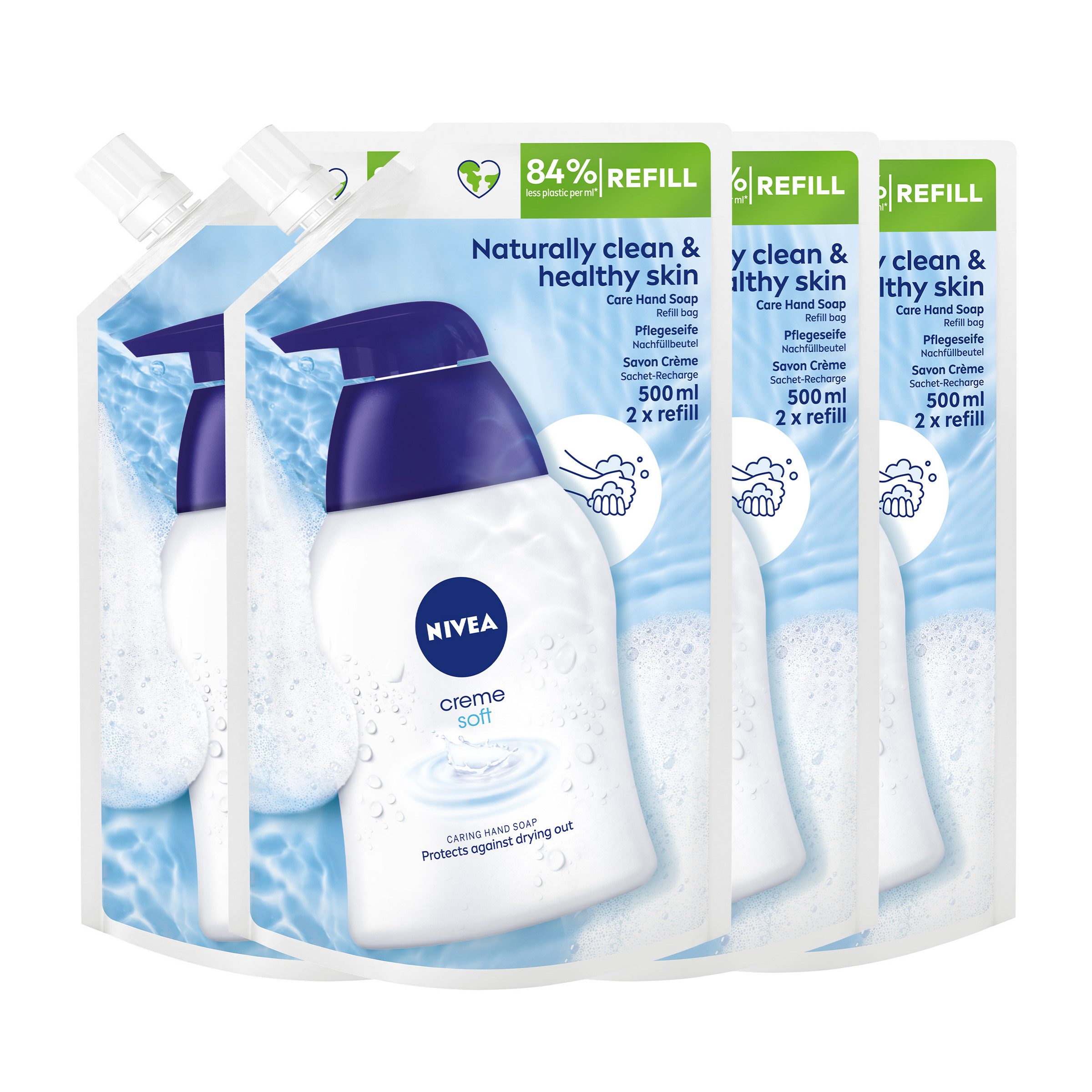 Flüssigseife Creme Soft Handwäsche schonend Nachfüllbeutel 4 x 500 ml