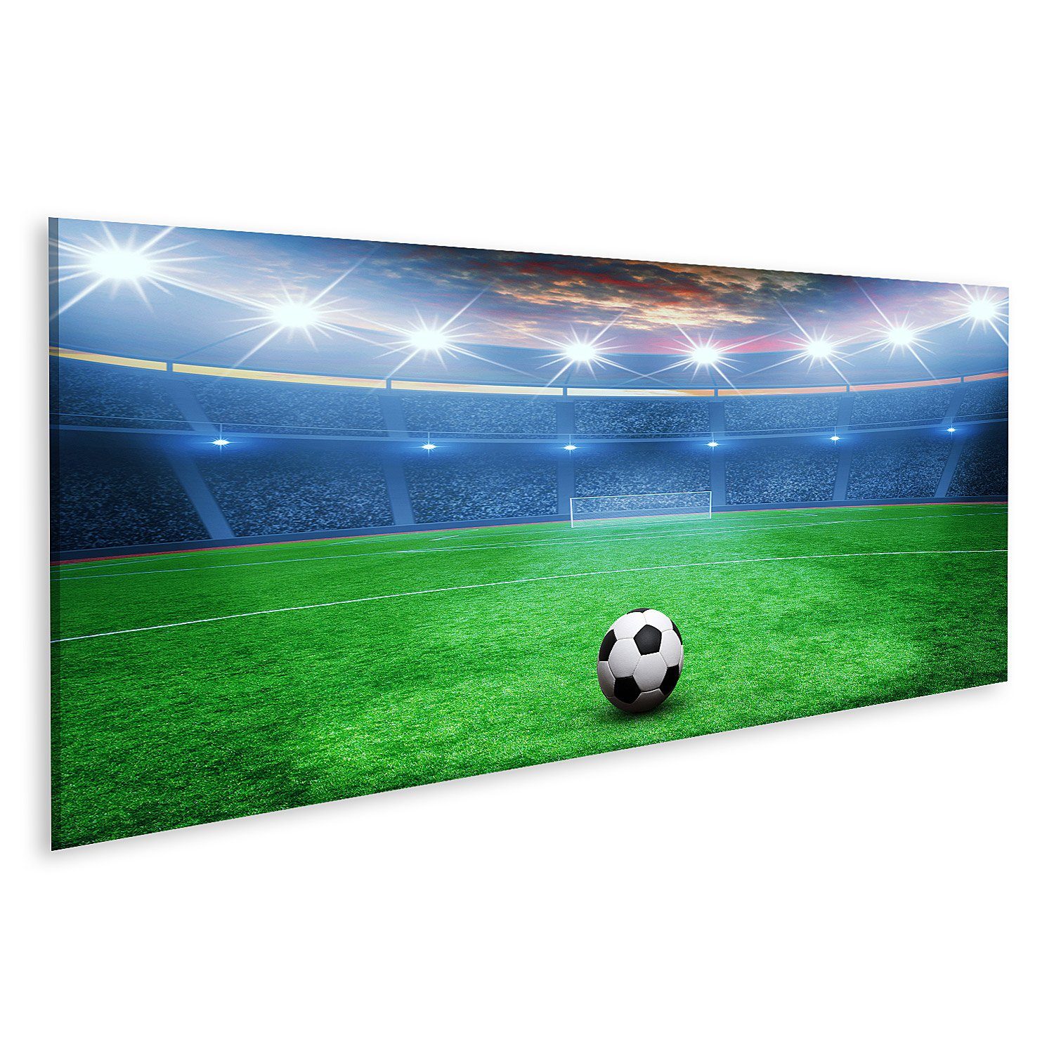 islandburner Leinwandbild Bild auf Leinwand Fußball Auf Grünem Stadion Arena In Nachtbeleuchtete