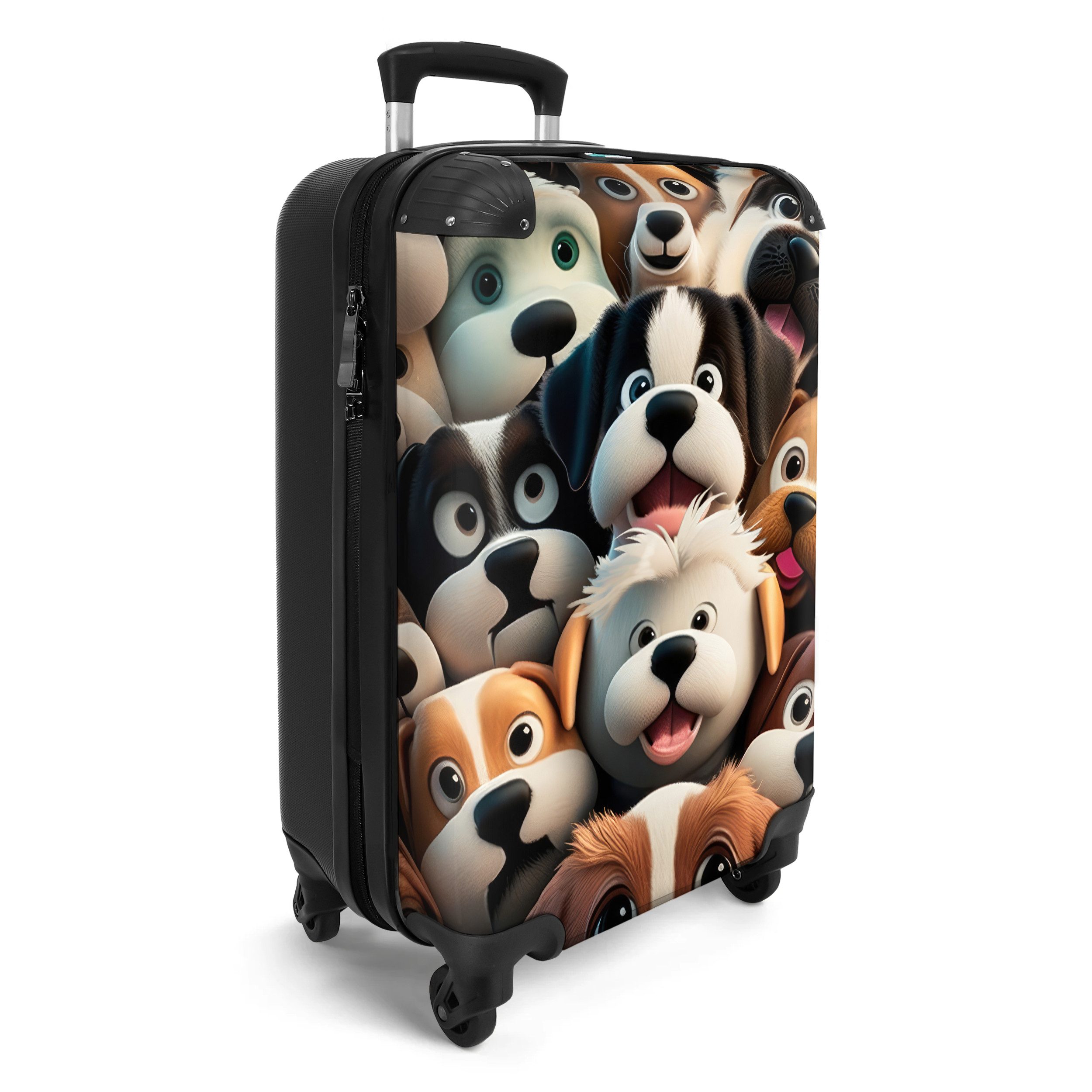 NoBoringSuitcases.com© Kinderkoffer Hund - Tiere - Muster - Braun - Mädchen - Jungen 55x35x20cm, 4 Rollen, Kinder Koffer Klein, Trolley Handgepäck, Reisekoffer