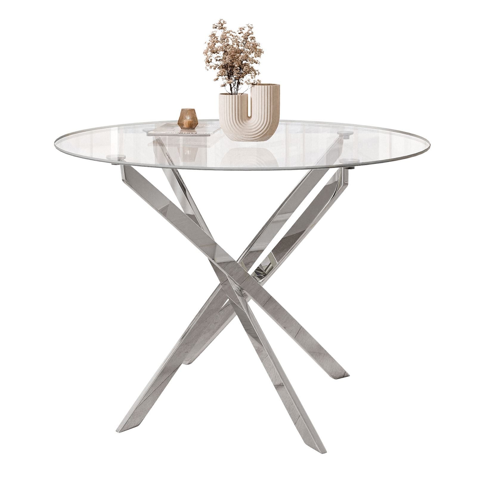 Lookway Esstisch CRISTAL 100 cm Runder Esstisch mit Glasplatte, Durchmesser Ø 100 cm