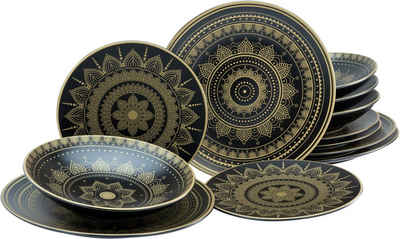 CreaTable Teller-Set »Mandala Gold« (12-tlg), Steinzeug, goldene orientalische Motive