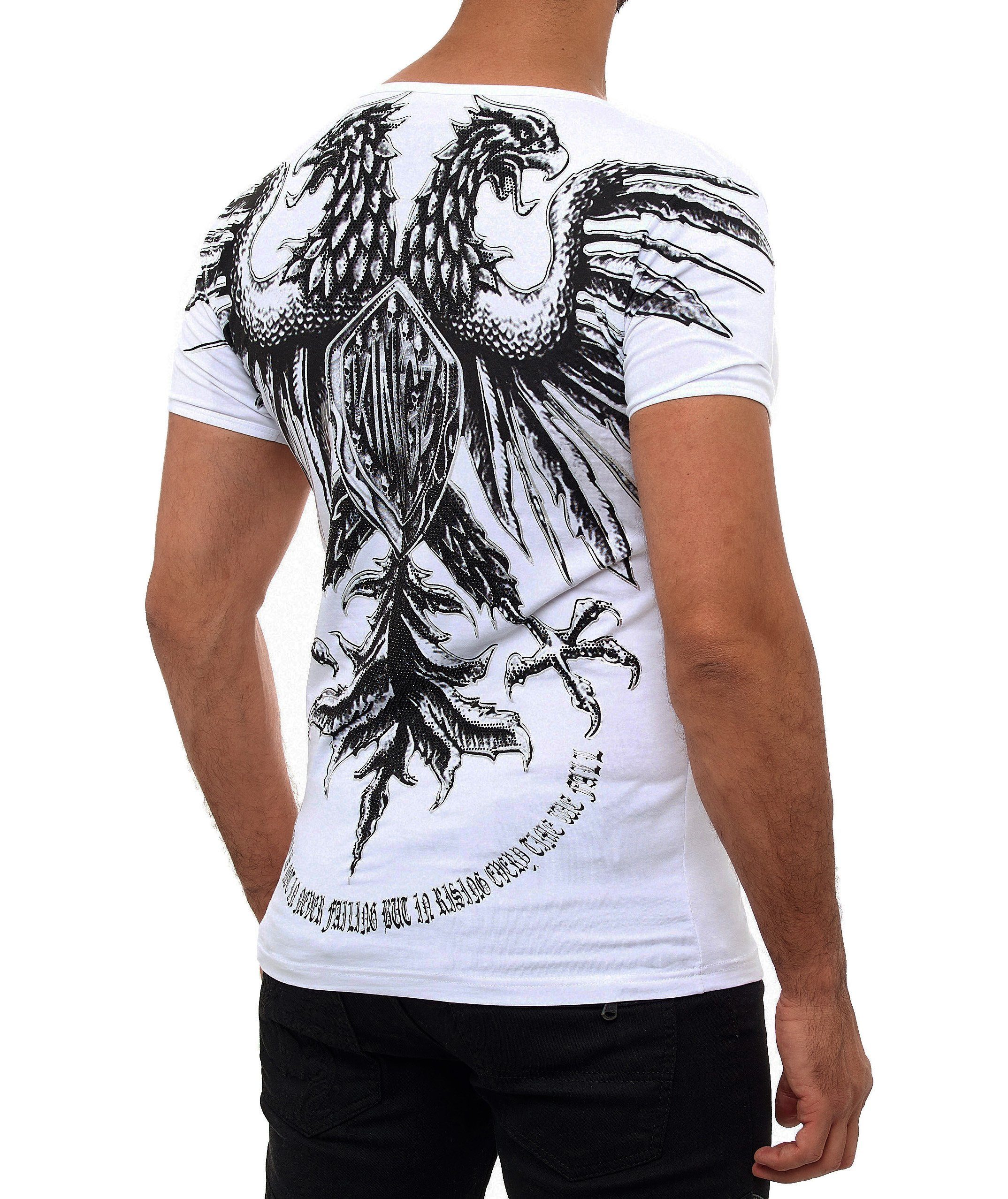 KINGZ Adler-Print mit weiß-silberfarben T-Shirt ausgefallenem