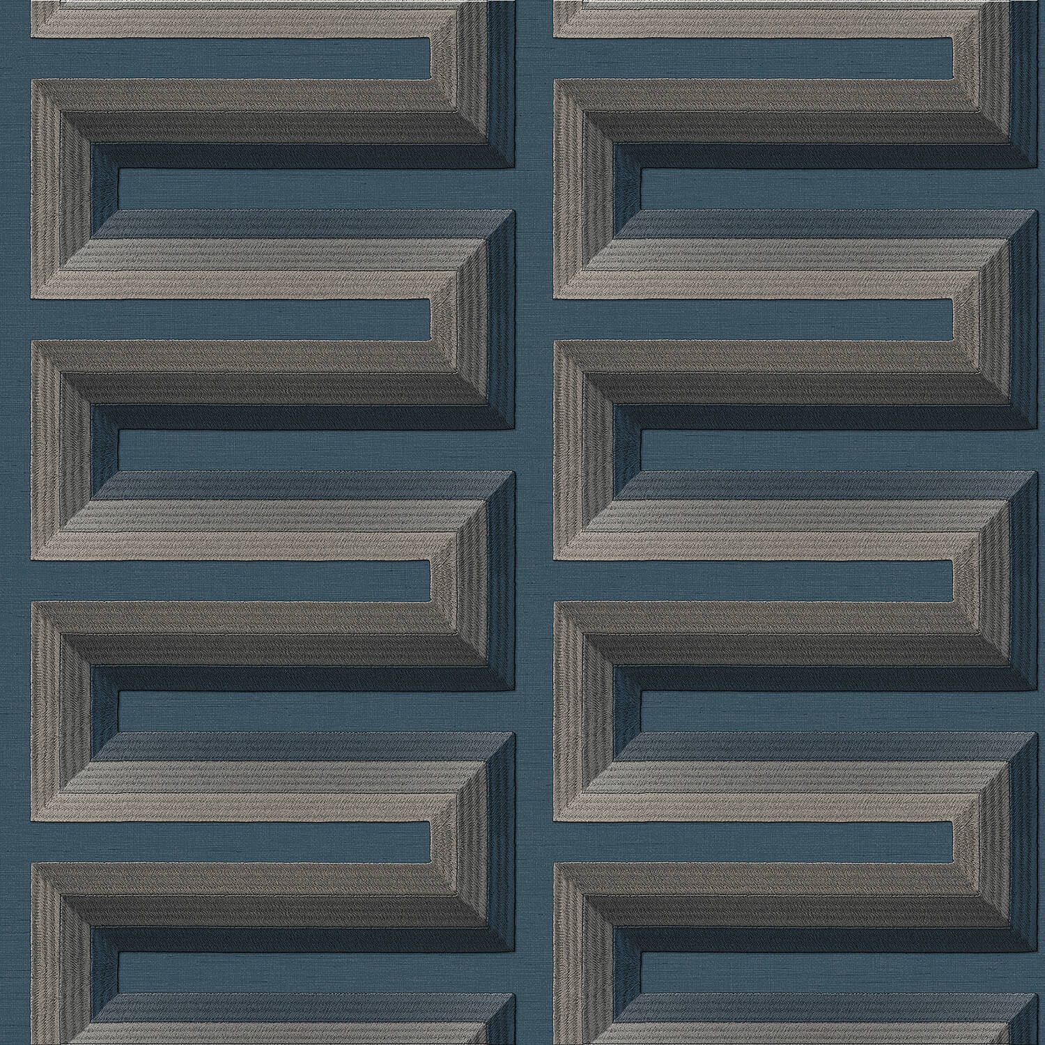 Profhome 3D-Tapete RE521076-DI 3D Tapete geometrisch glänzend blau azur-blau staub-grau, strukturiert, (1 Rolle, 5,33 qm), heißgeprägte Vliestapete, blau