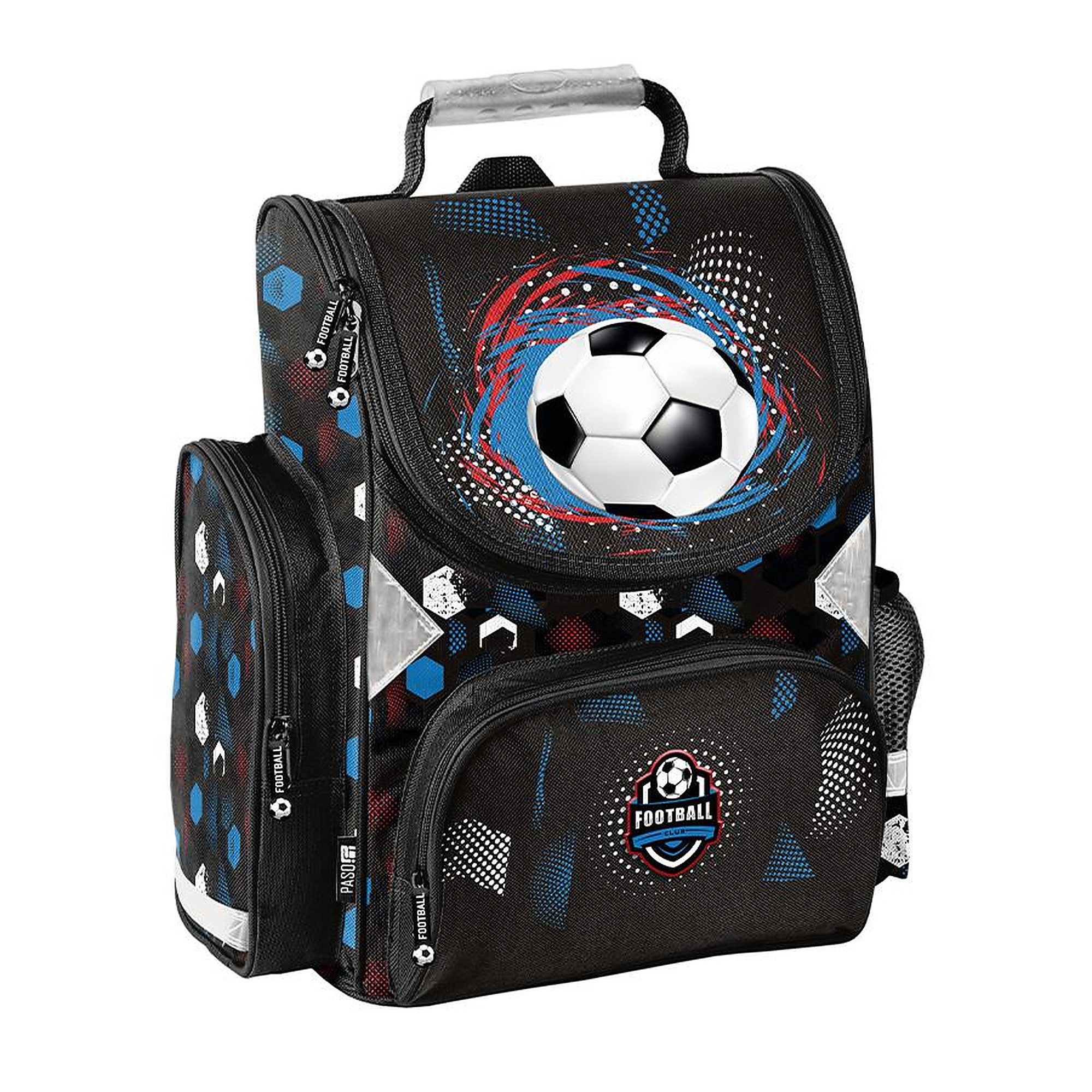 PASO Schulrucksack Mega-Set XXL Football 8 - tlg. (Rucksack + Turnbeutel + Federmäppchen + Lunchbox + Trinkflasche + Sporttasche + Etui + Geldbörse, 8-tlg), Klassen 1–4