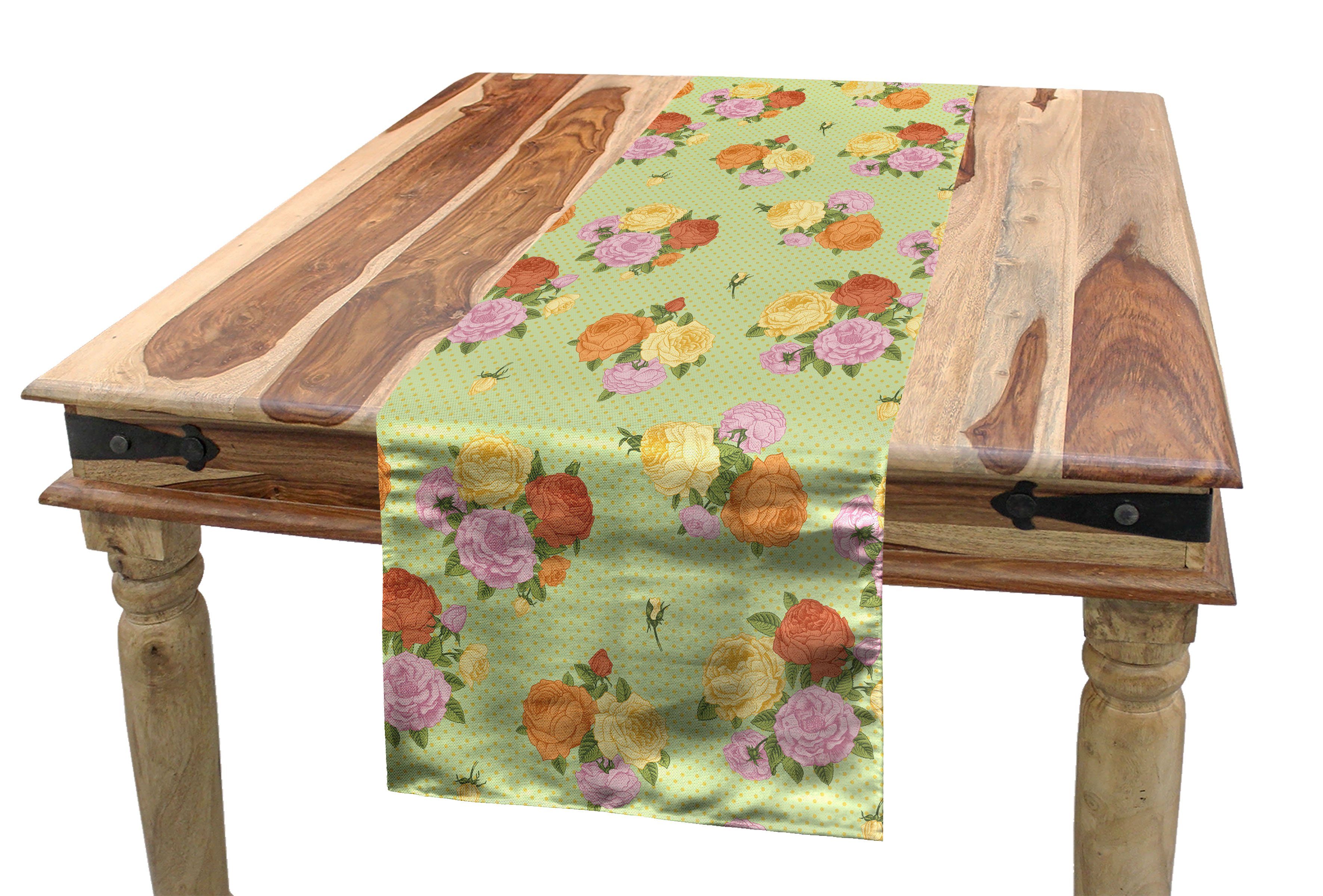 Abakuhaus Tischläufer Esszimmer Küche Rechteckiger Dekorativer Tischläufer, Shabby Chic Vintage Blumen-Rose | Tischläufer
