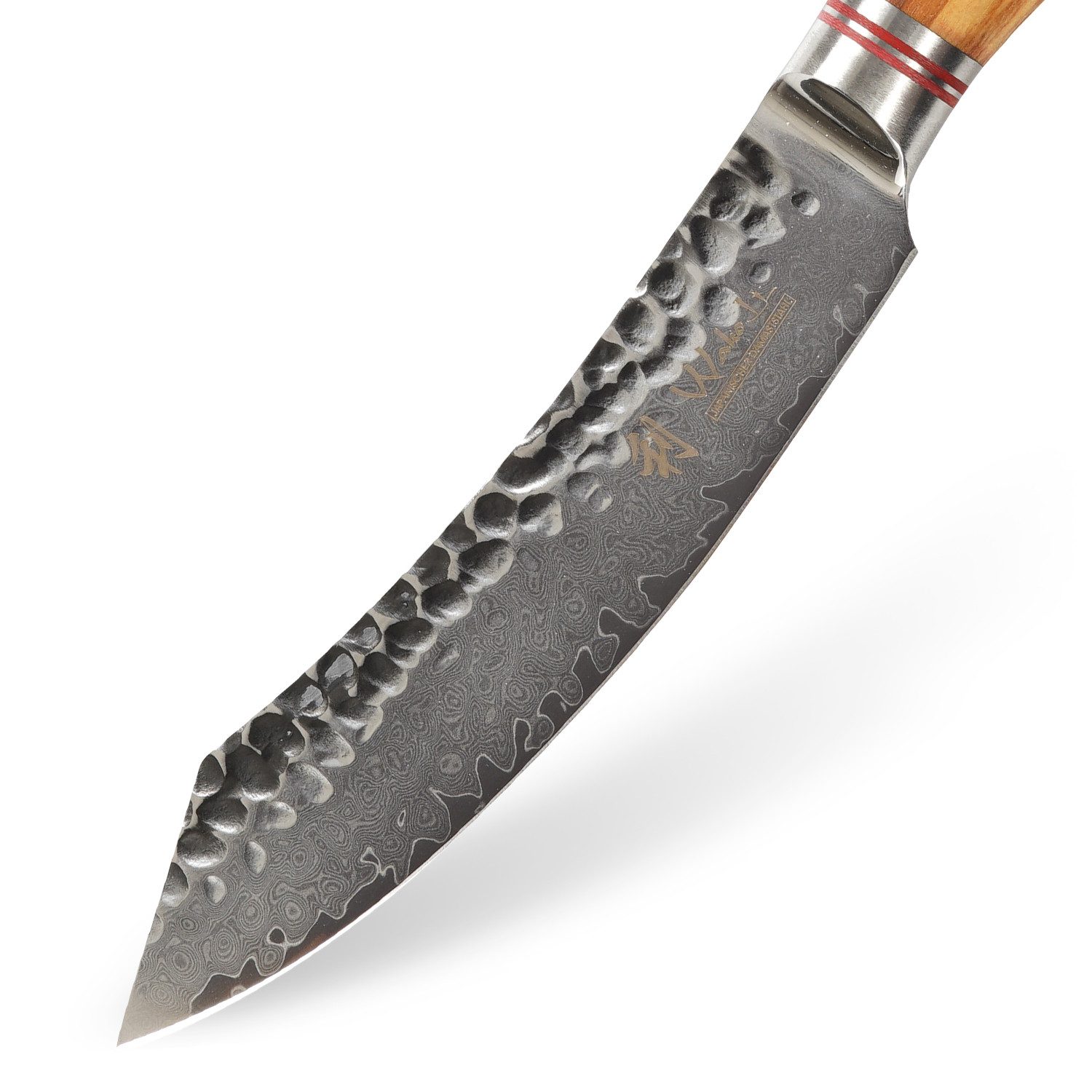 Wakoli Steakmesser 4er Damastmesser-Set I 12,5cm Klingen Hammerschlag I Olivenholzgriffe (4 Stück), aus 67 Lagen Damaststahl, VG10
