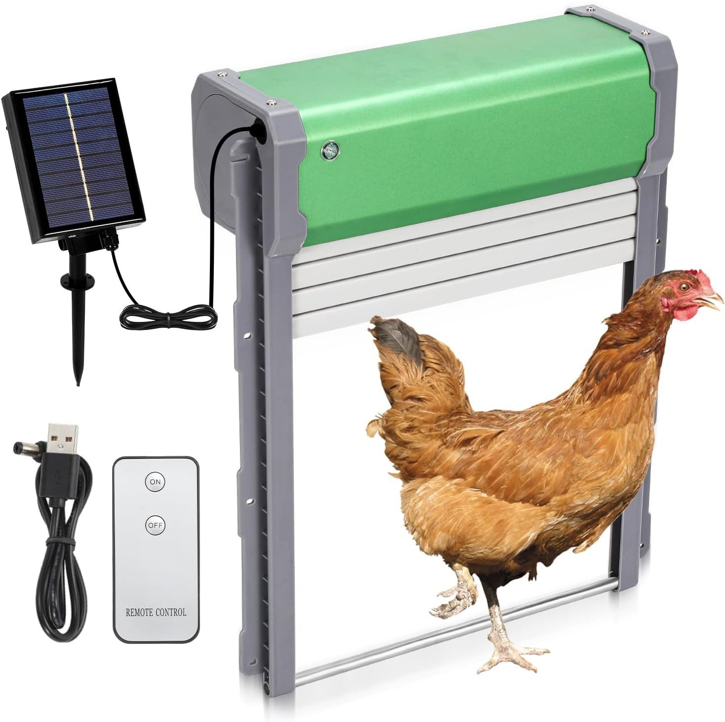 JOEAIS Hühnerstall Hühnerklappe Automatische Elektrische Solar mit Timer Lichtsensor, Automatischer Türöffner Hühnerstall Aluminum Anti-Pinch Hühnertür