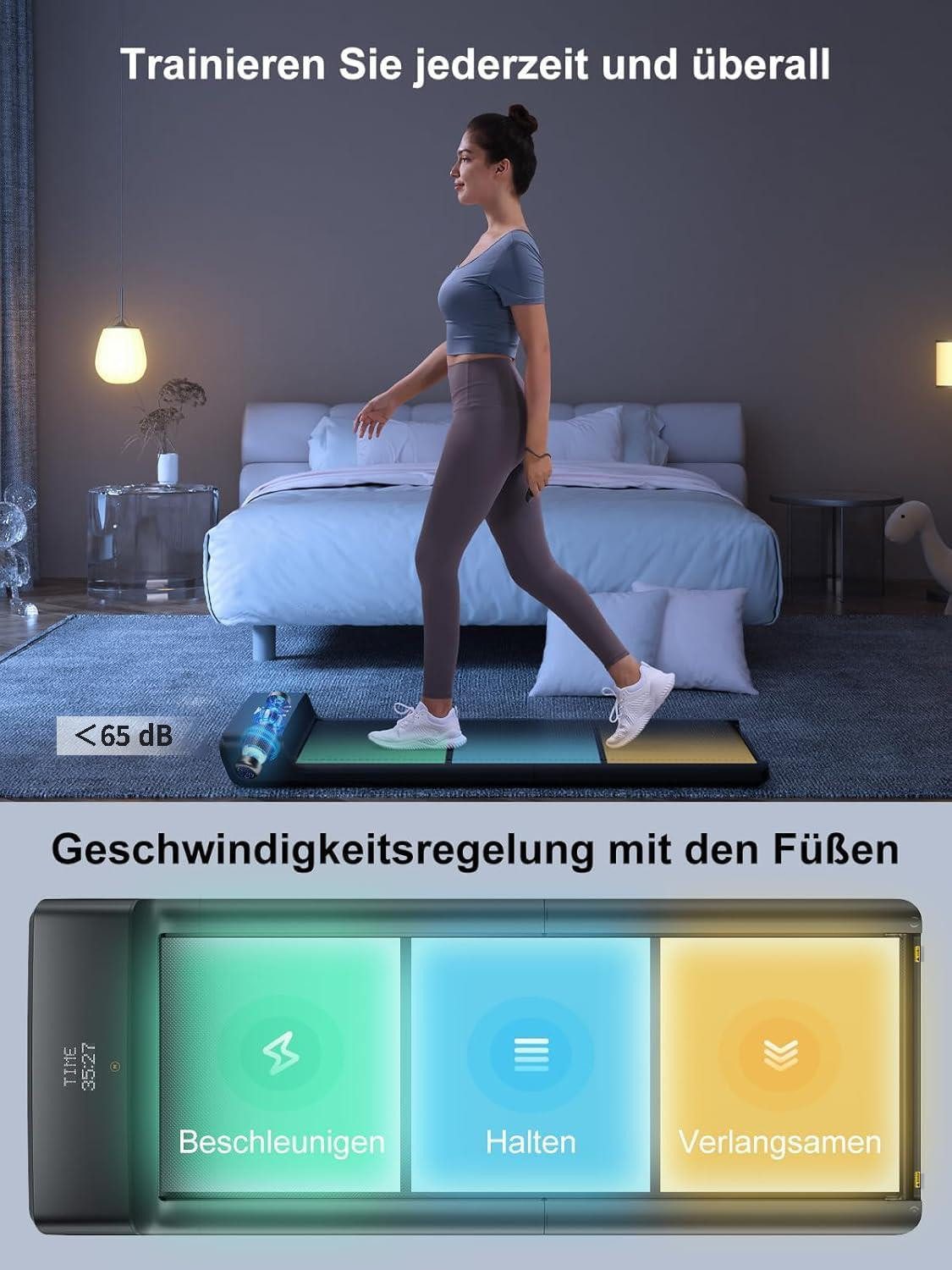 Kingsmith Laufband Klappbares WalkingPad A1 Pro Laufband für Schreibtisch, 180° Falttechnik, App Steuerung, LED Display, 0,5-6 km/h, max.136KG