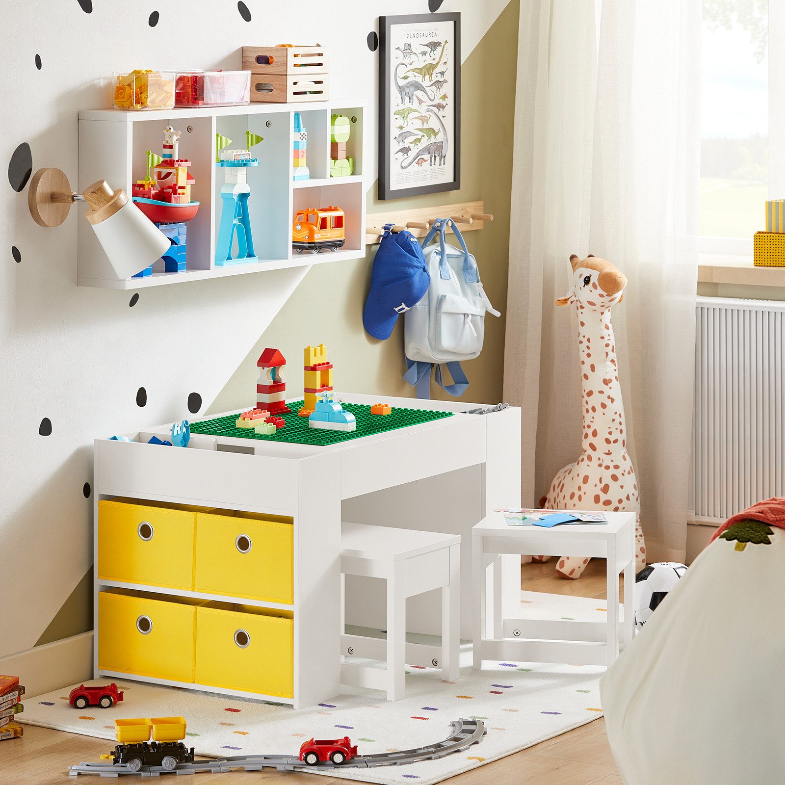 SoBuy Kindersitzgruppe KMB75, Spieltisch Kindermöbel Multifunktions Möbelset, Kindertisch mit 2 Stühlen Kindersitzgruppe Spieltisch Kinder Tisch Set