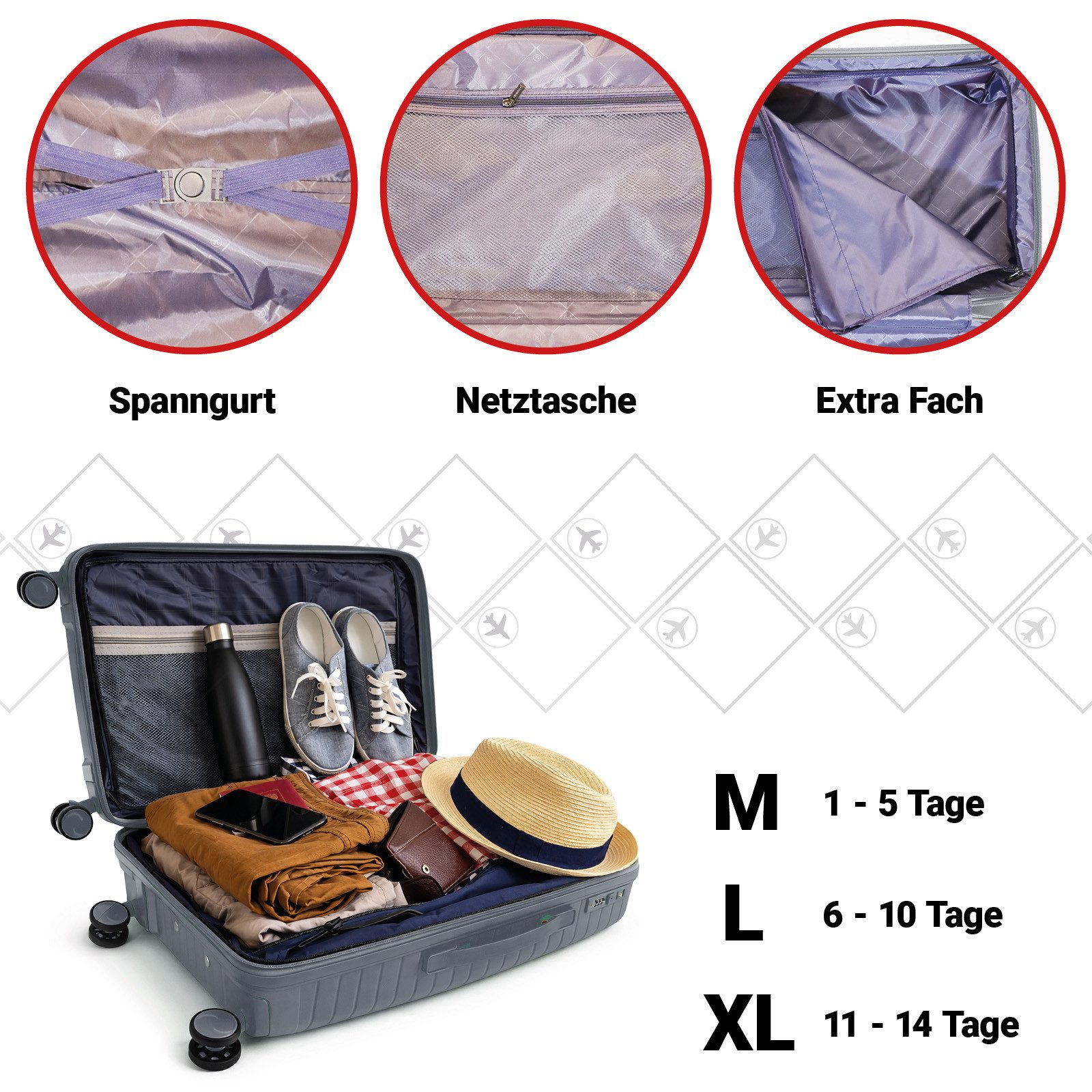 Barut Trolleyset Reisekoffer Set NOVA Dark Grey, 4 Rollen, (Set, 3 tlg., MS-19916)