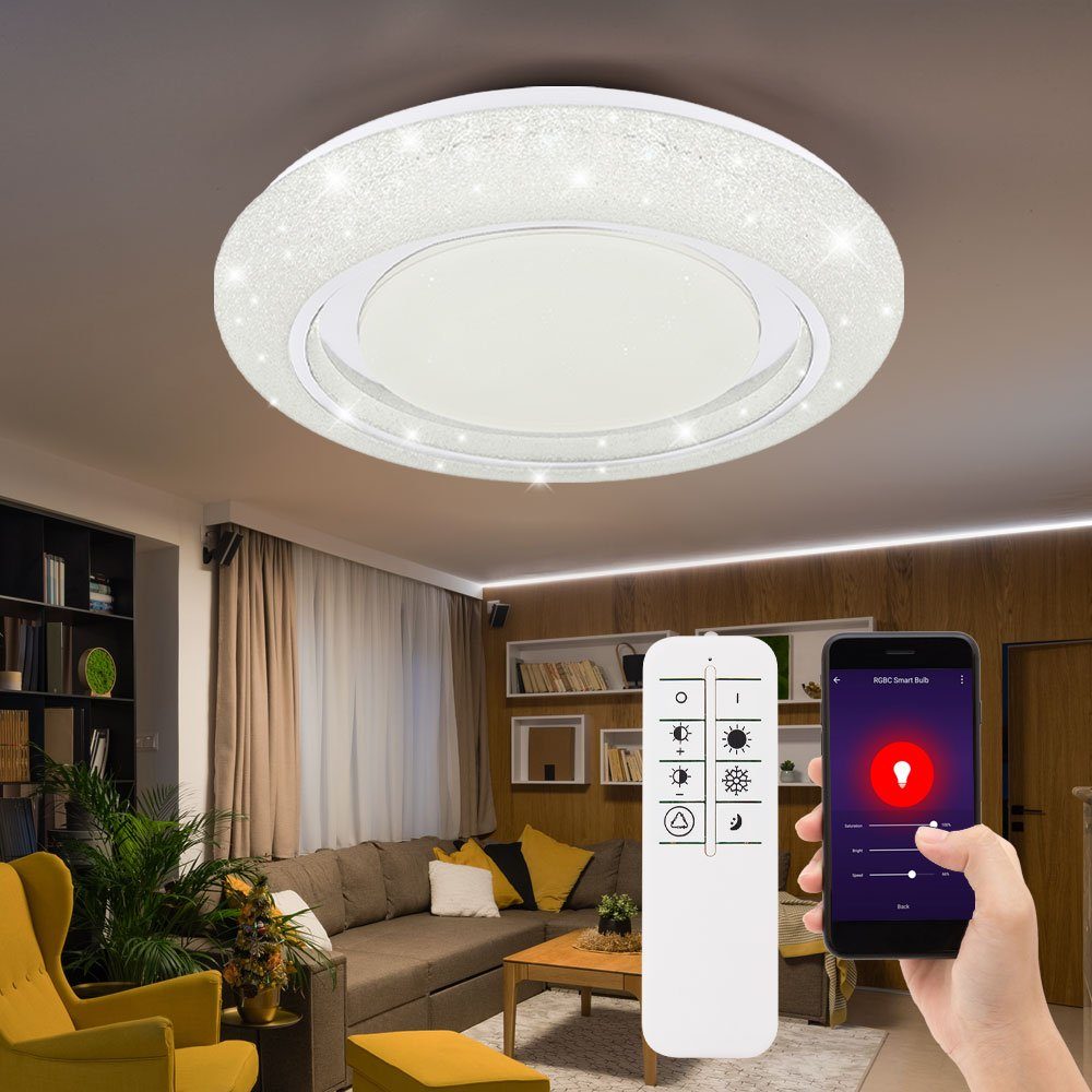etc-shop Smarte LED-Leuchte, Deckenlampe Wohnzimmerleuchte dimmbar Fernbedienung CCT LED Smart