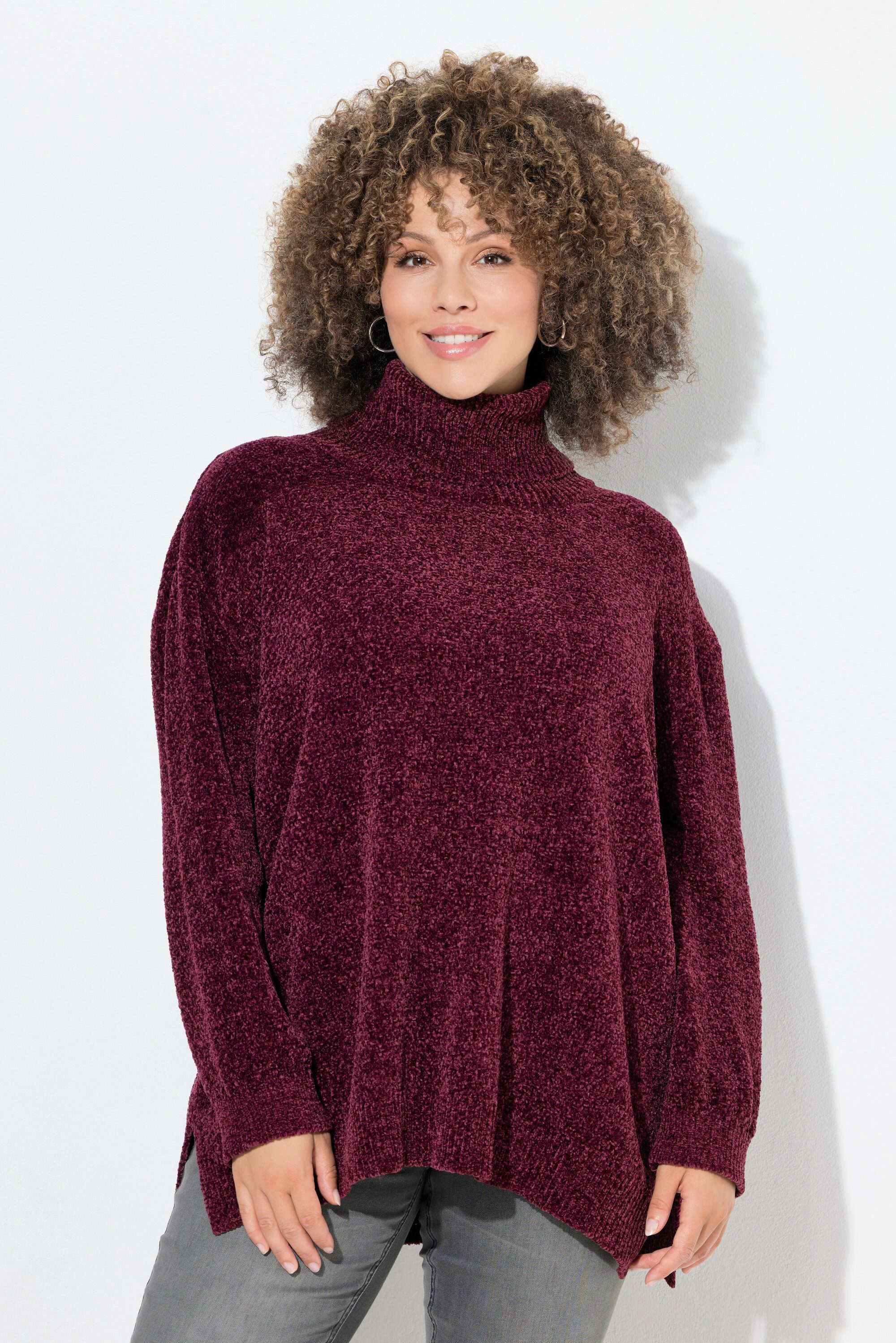 Ulla Popken Longpullover Chenille-Pullover Oversized Stehkragen Langarm günstig online kaufen