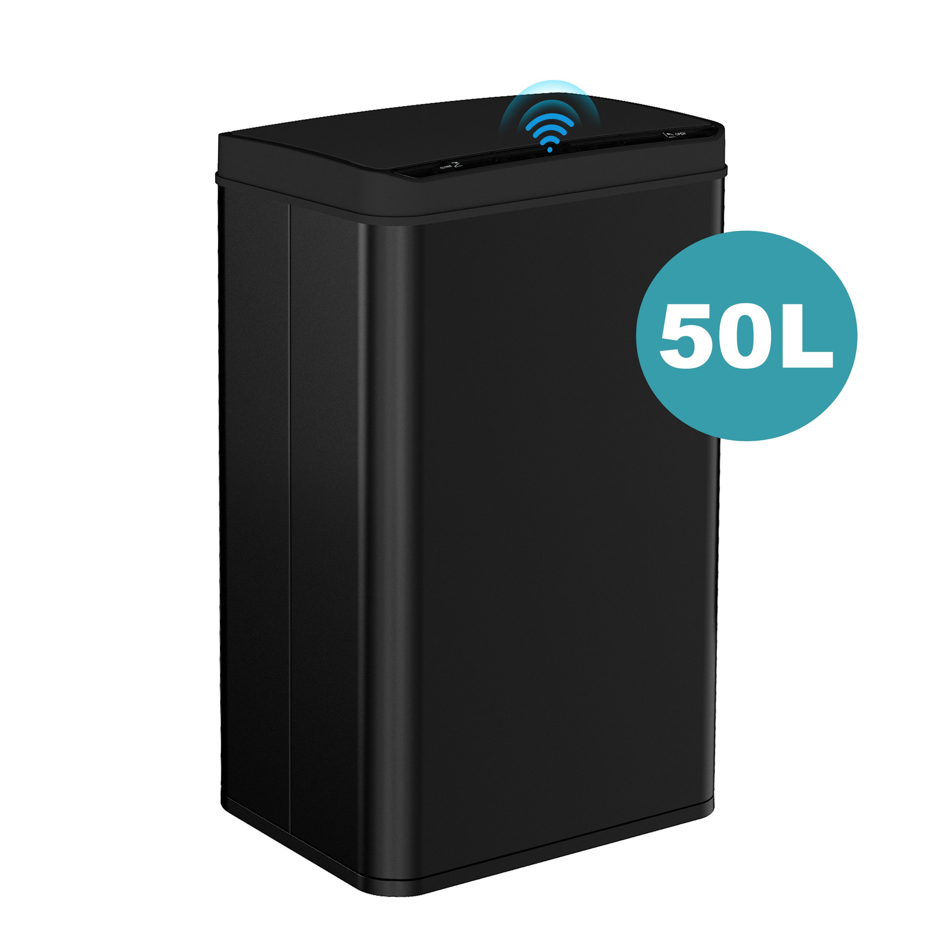 Ribelli Mülleimer Edelstahl Mülleimer Abfalleimer mit Sensor, 50L Mülltrennsystem Schwarz