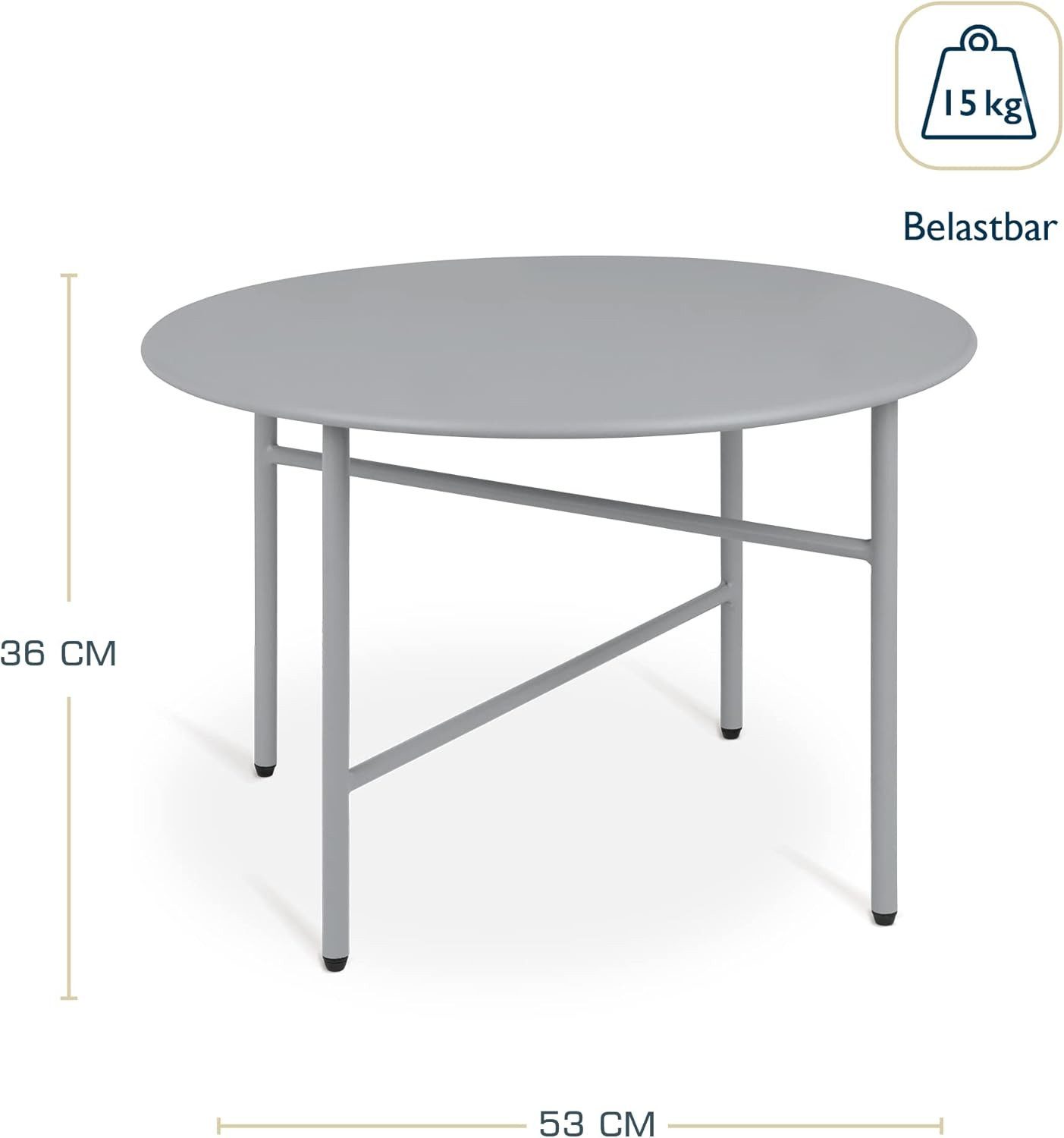 bomoe Beistelltisch 2er Set Beistelltisch Outdoor Ø 44x46cm + Ø 53x36cm, Grau, Wohnzimmer Couchtisch Leicht In- & Outdoor Balkon Tisch Terrasse