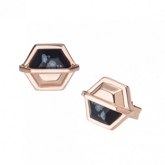 CAÏ Paar Ohrstecker 925/- Silber rotvergoldet Hexagon Sechseck Obsidia