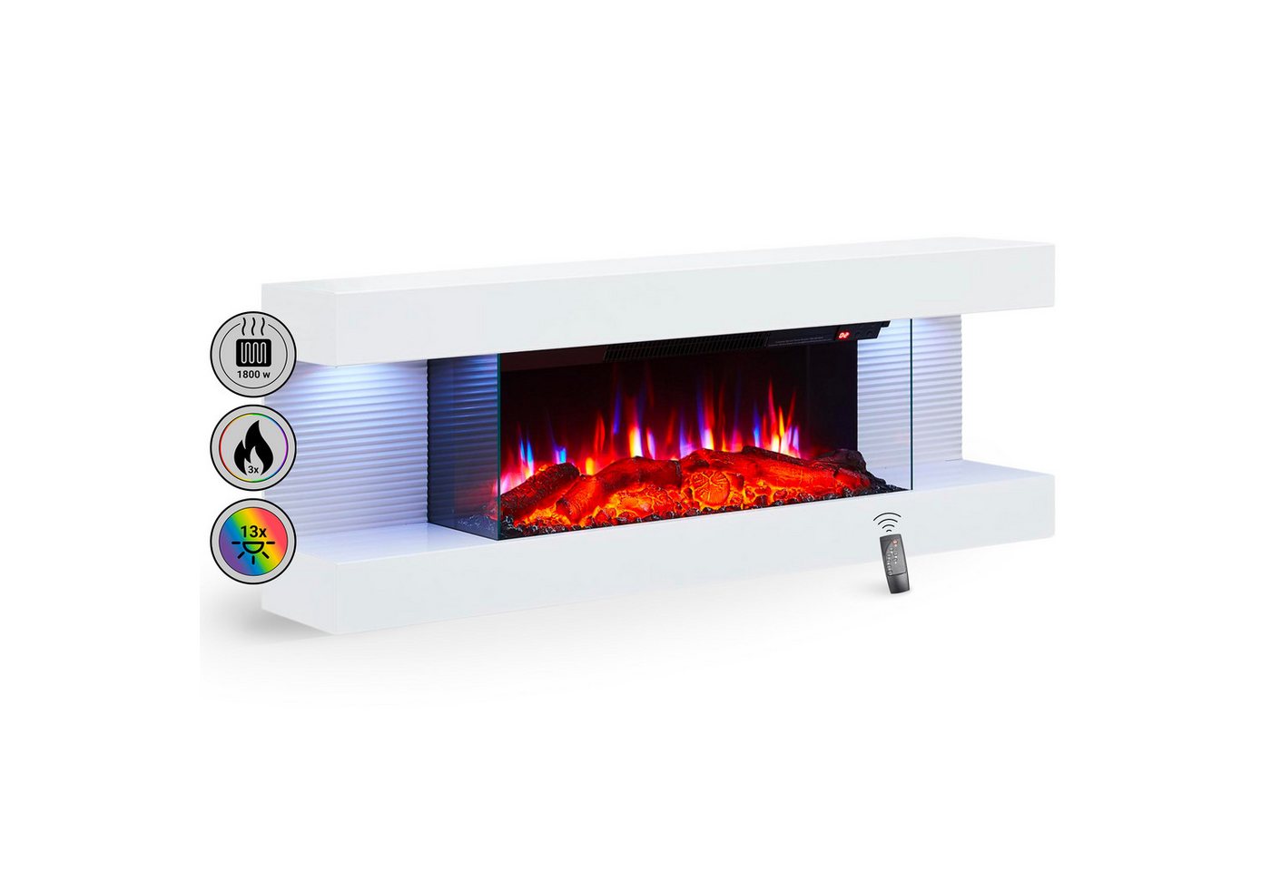 Balderia Elektrokamin Lumina, Wandkamin, 3D-Flammeneffekt, LED-Beleuchtung, Thermostat, Timer