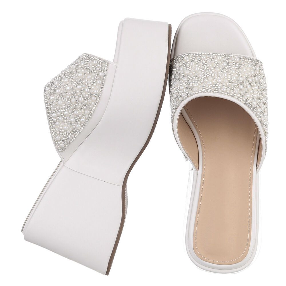 Ital-Design Damen Plateau-Slipper mit Keilsohle und offenem Design Plateausandaletten (91895885) Keilabsatz/Wedge Keilsandaletten in Weiß
