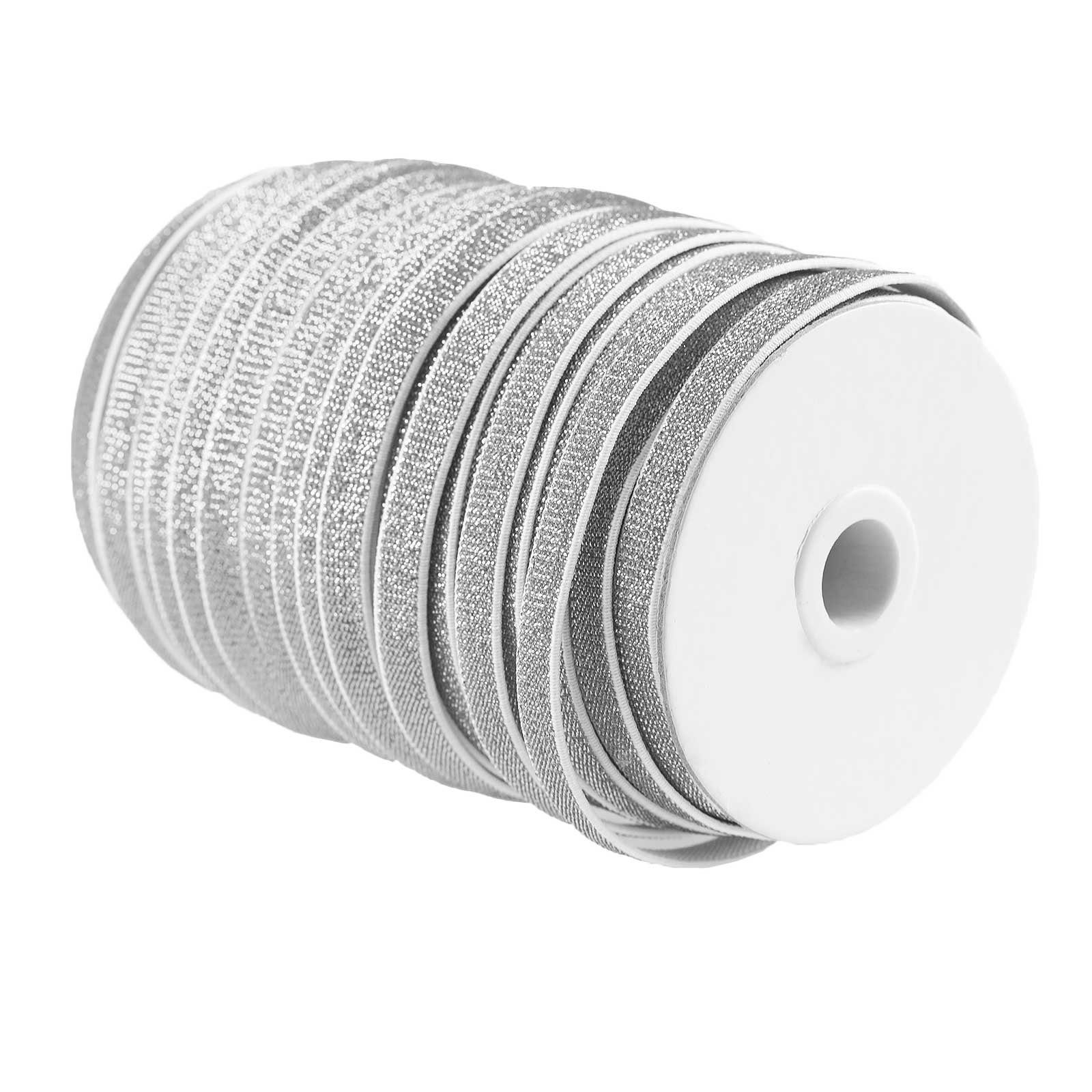 maDDma Gummiband 5m edles Glitzer-Gummiband 10mm Gummiband mit Glitzer, Farbwahl, silber