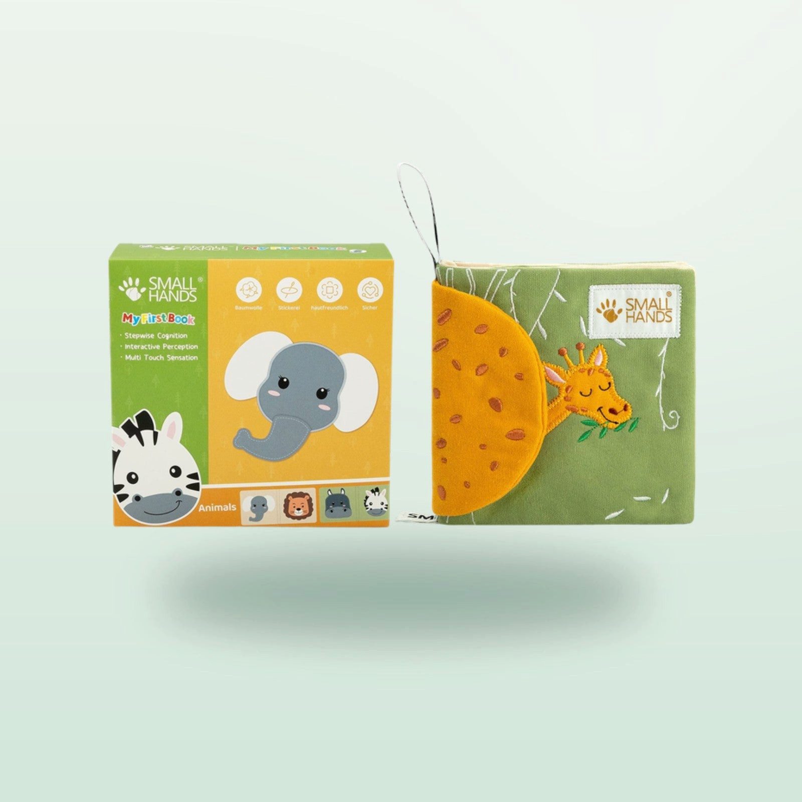 My First Book Stoffbuch Small Hands, Baby Fühlbuch, 0-12 Monate, Baby Spielzeug, Fühlbuch Stoffbuch waschbar, Montessori ab 0 Monate