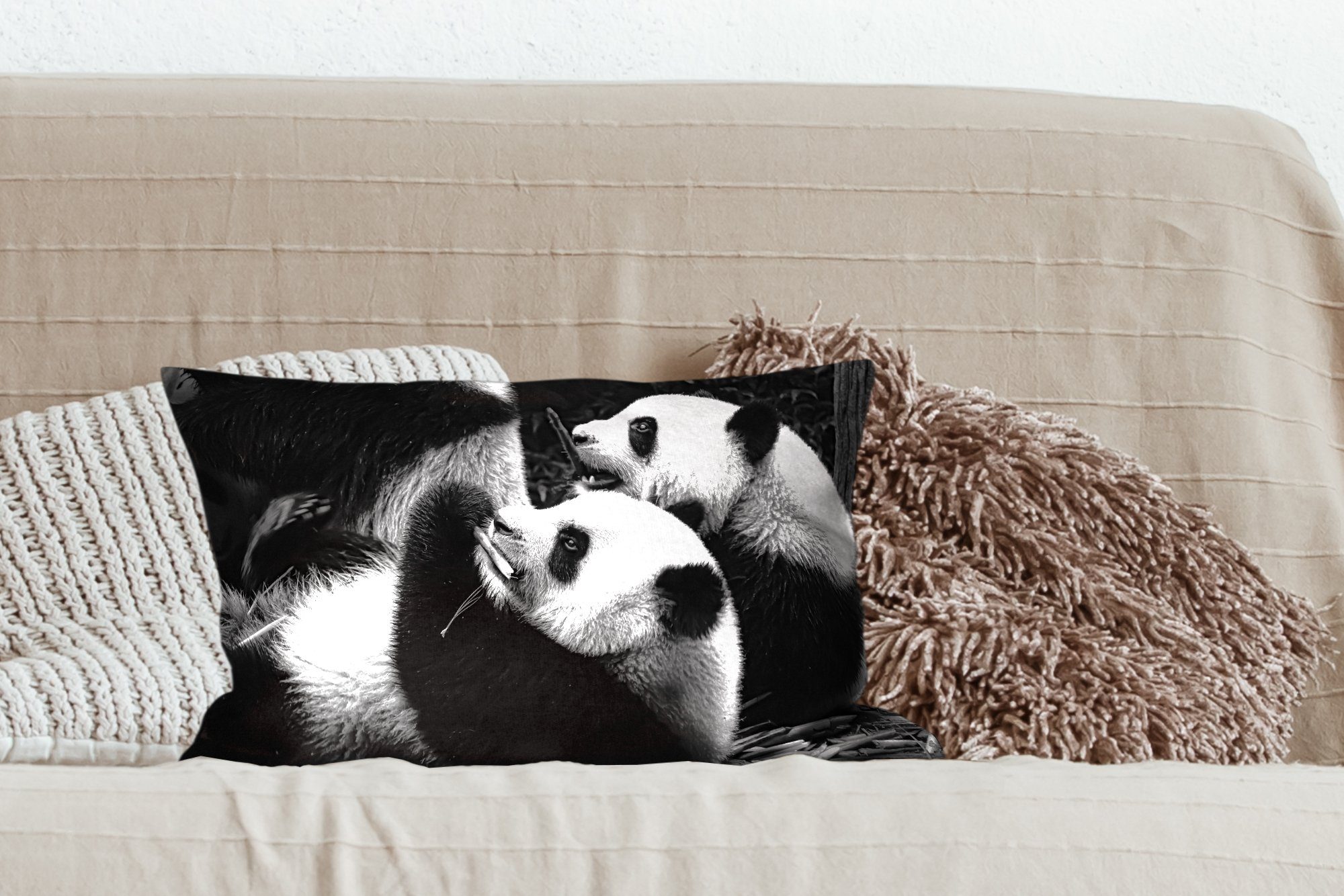 Dekokissen - MuchoWow Dekoration, Schwarz Pandas Zierkissen, - mit Füllung, Dekokissen Weiß, Schlafzimmer Wohzimmer