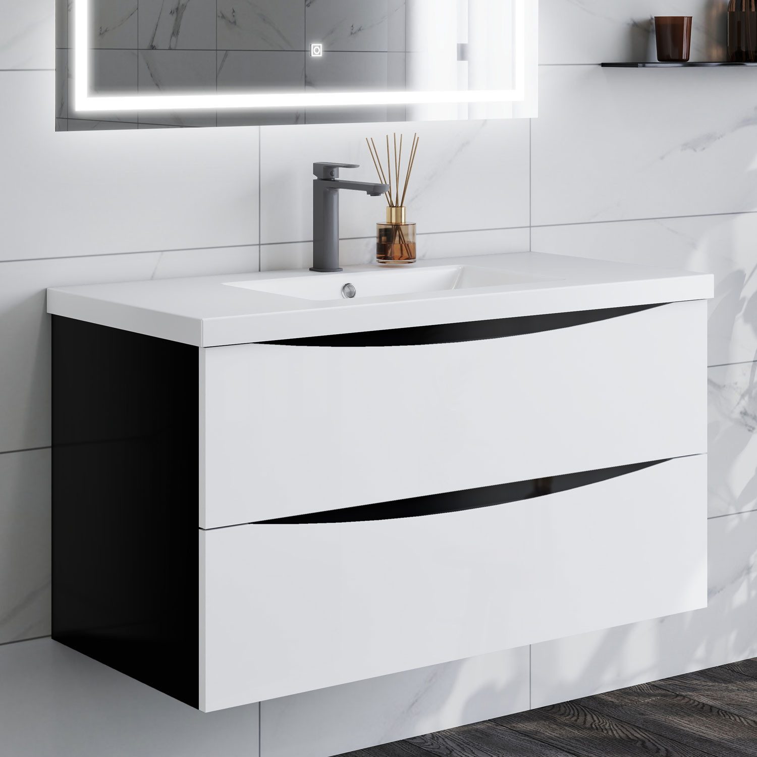 duschspa Waschtisch Waschbecken mit Unterschrank Waschtischunterschrank Smiley, Badmöbel in Breite 50/60/80/90/100 cm