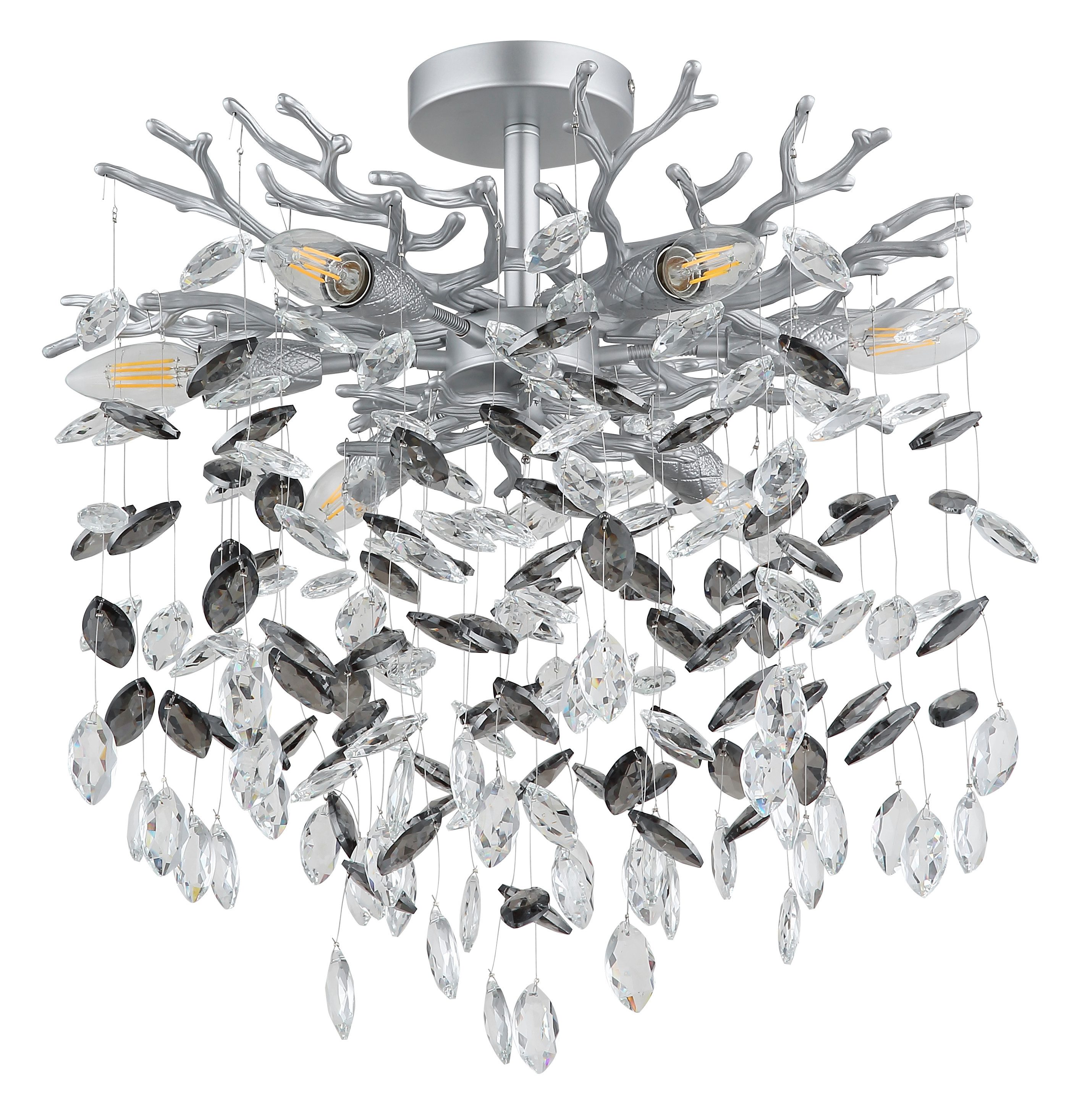 GLOBO LIGHTING Deckenleuchte QUEENA, Leuchtmittel wechselbar, Silberfarbene Deckenleuchte mit Rauchglas, Höhe kürzbar