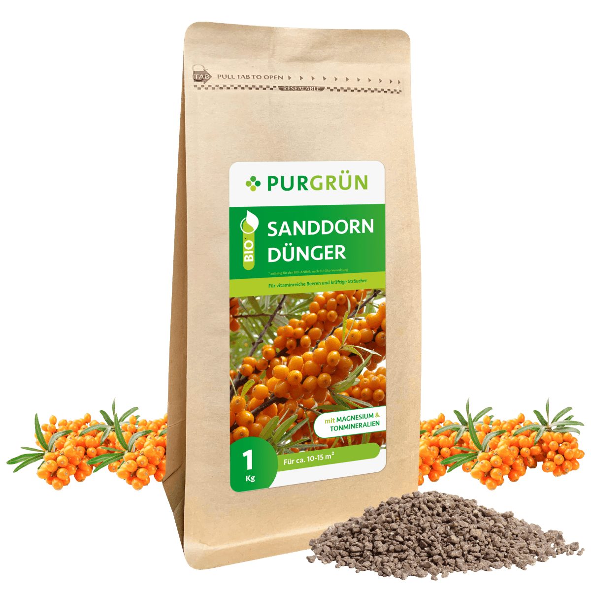 Obstdünger Purgrün Bio Sanddorn Dünger, NPK 6+3+8, Magnesium, 1 kg