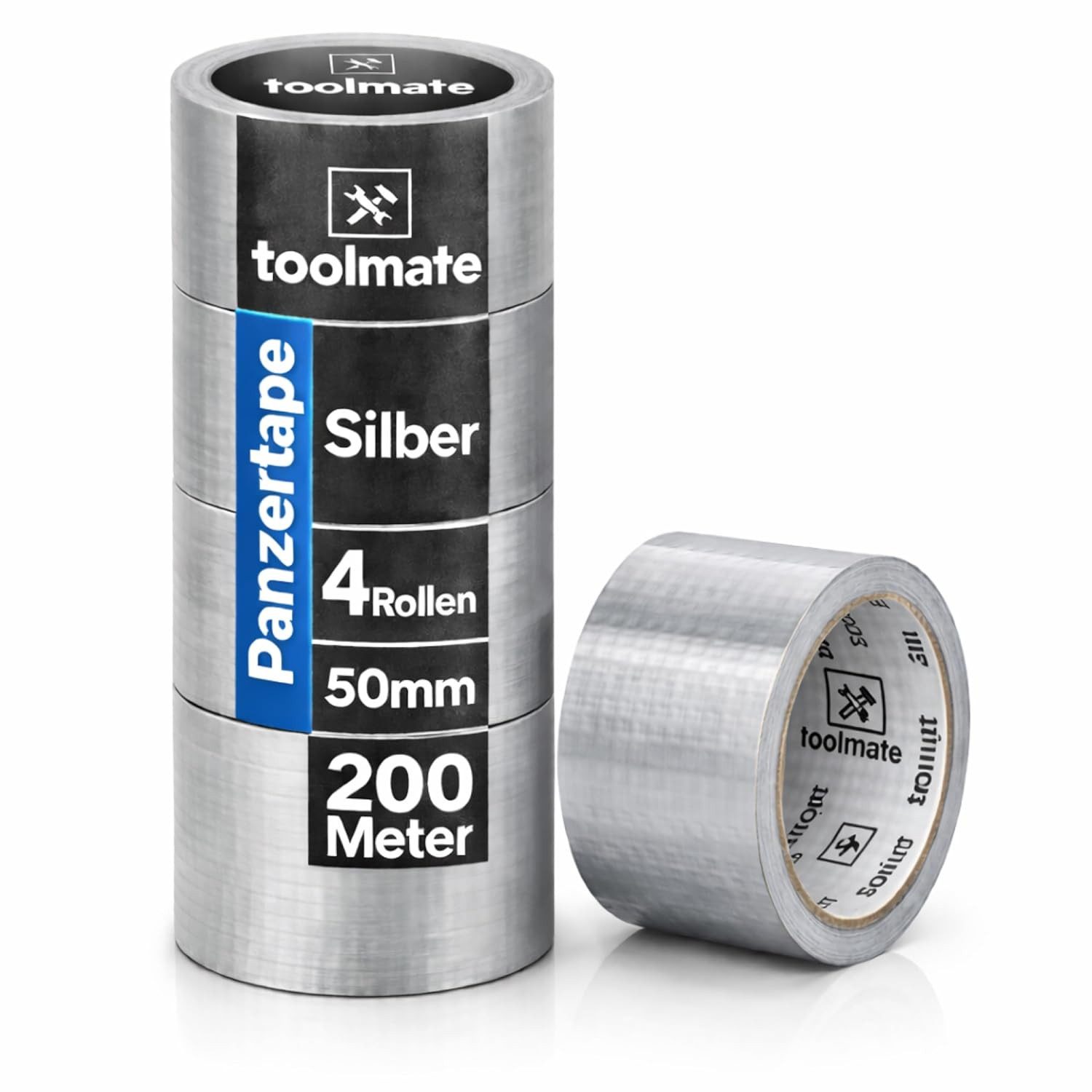 toolmate® Klebeband 4x Panzertape Klebeband Reparaturband Gewebeklebeband - silber (4-St., Set)