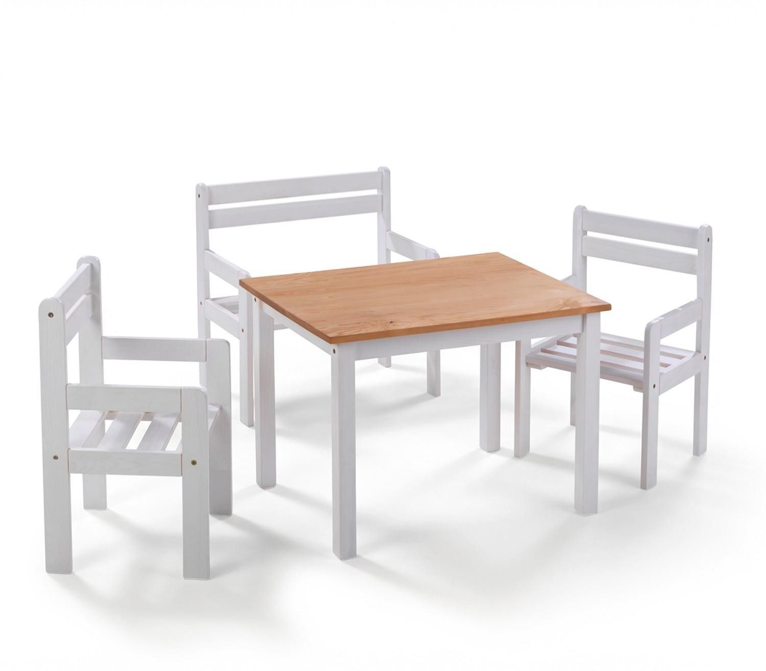 Home4You Kindersitzgruppe, Kiefernholz massiv, (4-tlg), mit 1 Tisch, 1 Sitzbank und 2 Stühlen
