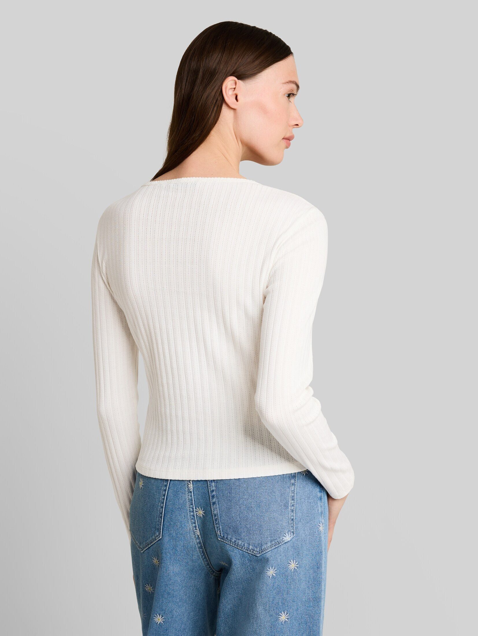 TOM TAILOR Denim Langarmshirt T-Shirt Pointelle Cardigan mit Knopfleiste – Bild 3 von 5
