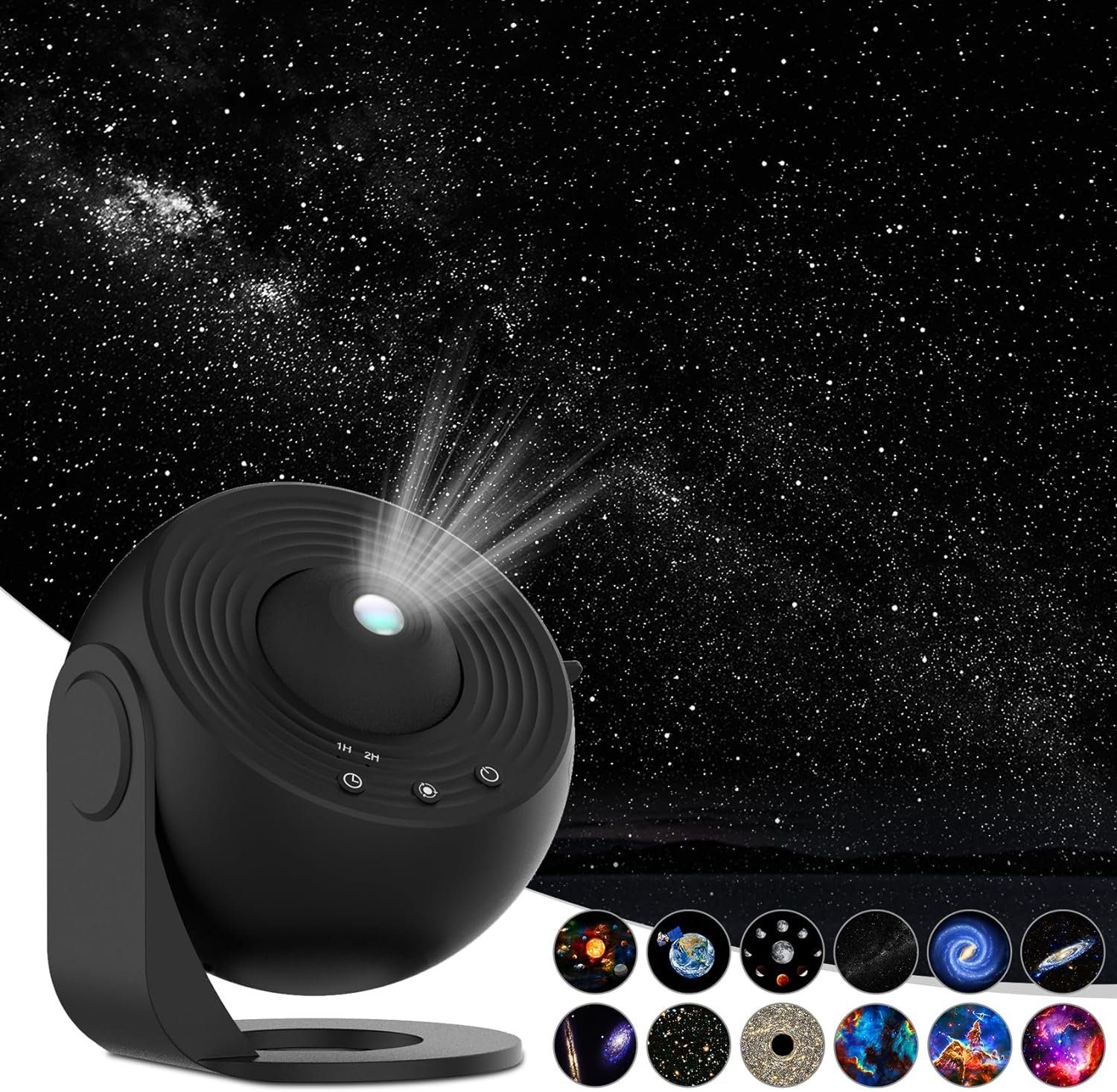 Powerwill LED-Sternenhimmel LED Nachtlicht, 360° drehbare 12 in 1 Planetarium Galaxie Projektor, Deckenprojektion Lampe, LED wechselbar, 12 Planeten Discs Galaxy Projektor Lampe, KinderNachtlicht,USB-Ladung, LED Sternenhimmel Lampe für Kinder Erwachsene/Schlafzimmer/Party/Decke