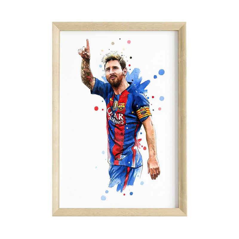 JUSTGOODMOOD Poster Premium ® Lionel Messi Fußball Poster ·Wasserfarben· ohne Rahmen