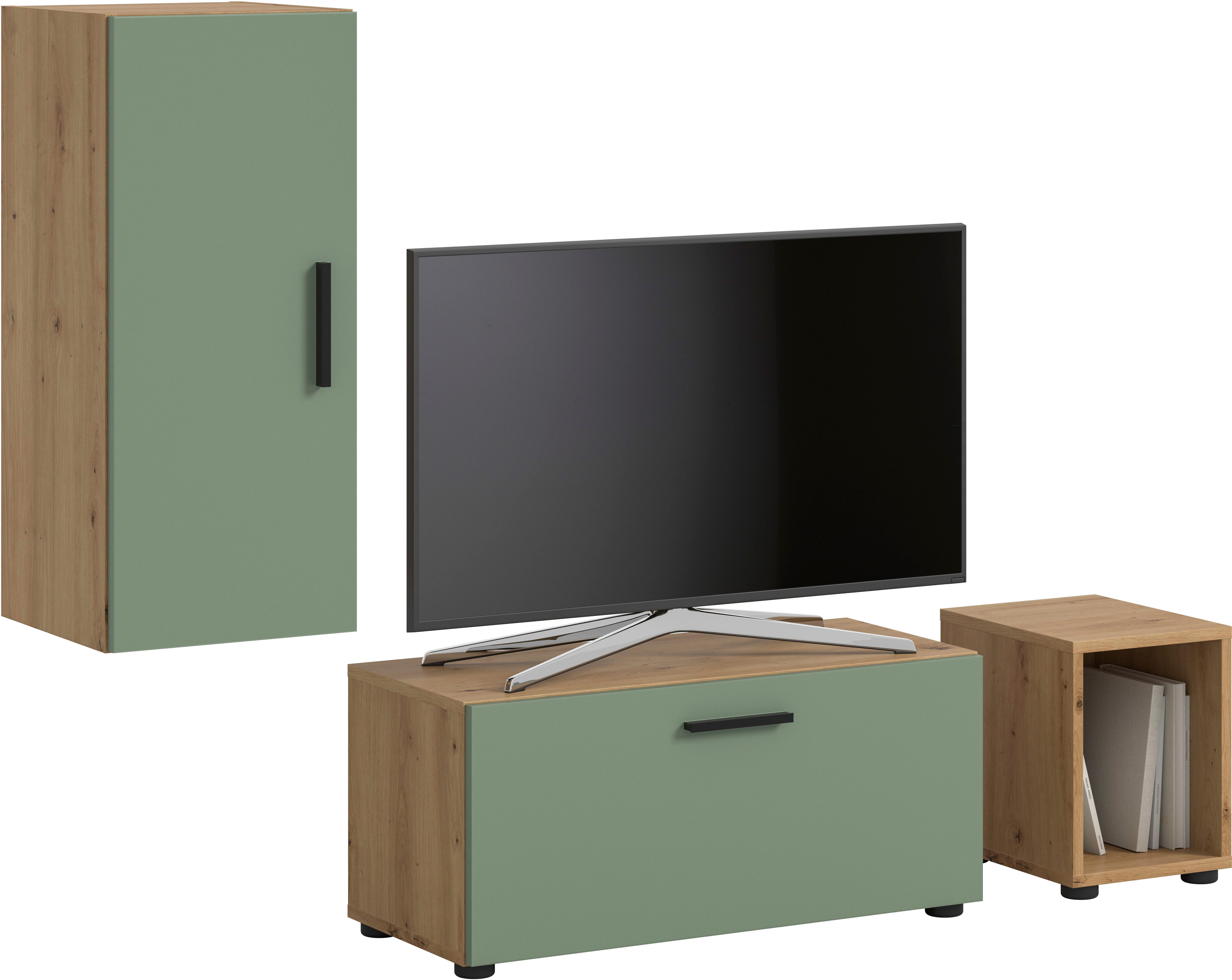 Home affaire Schrank-Set ENESTE, 3-teilig, in verschiedenen Farben, individuell kombinierbar, (verschiedenste Kombinationmöglichkeiten, stehend oder hängend), Stauraumelement, Kombination, Wohnkombination, Schrankwand, Lowboard