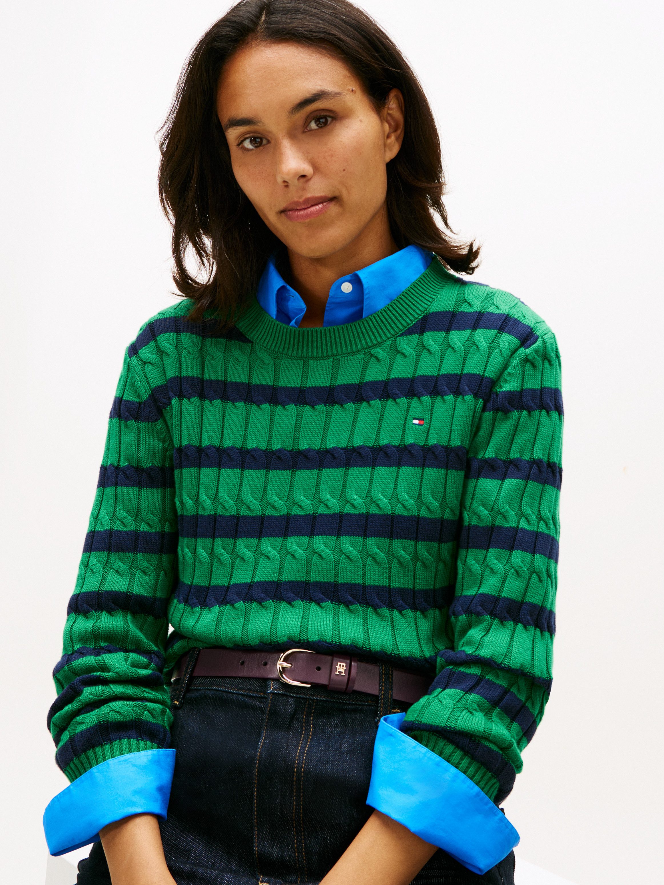 Tommy Hilfiger Rundhalspullover CO CABLE MID GG C-NK LS SWT mit Zopfmuster günstig online kaufen