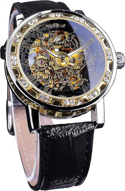 autolock Mechanische Uhr Fashion Diamant Display Herren Skelett Uhr Mechanisch, römische Zahl