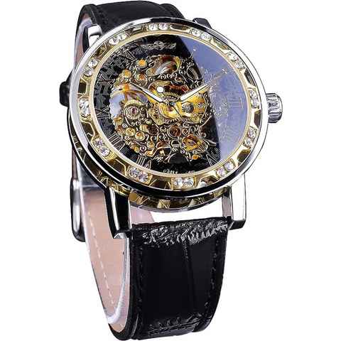 autolock Mechanische Uhr Fashion Diamant Display Herren Skelett Uhr Mechanisch, römische Zahl