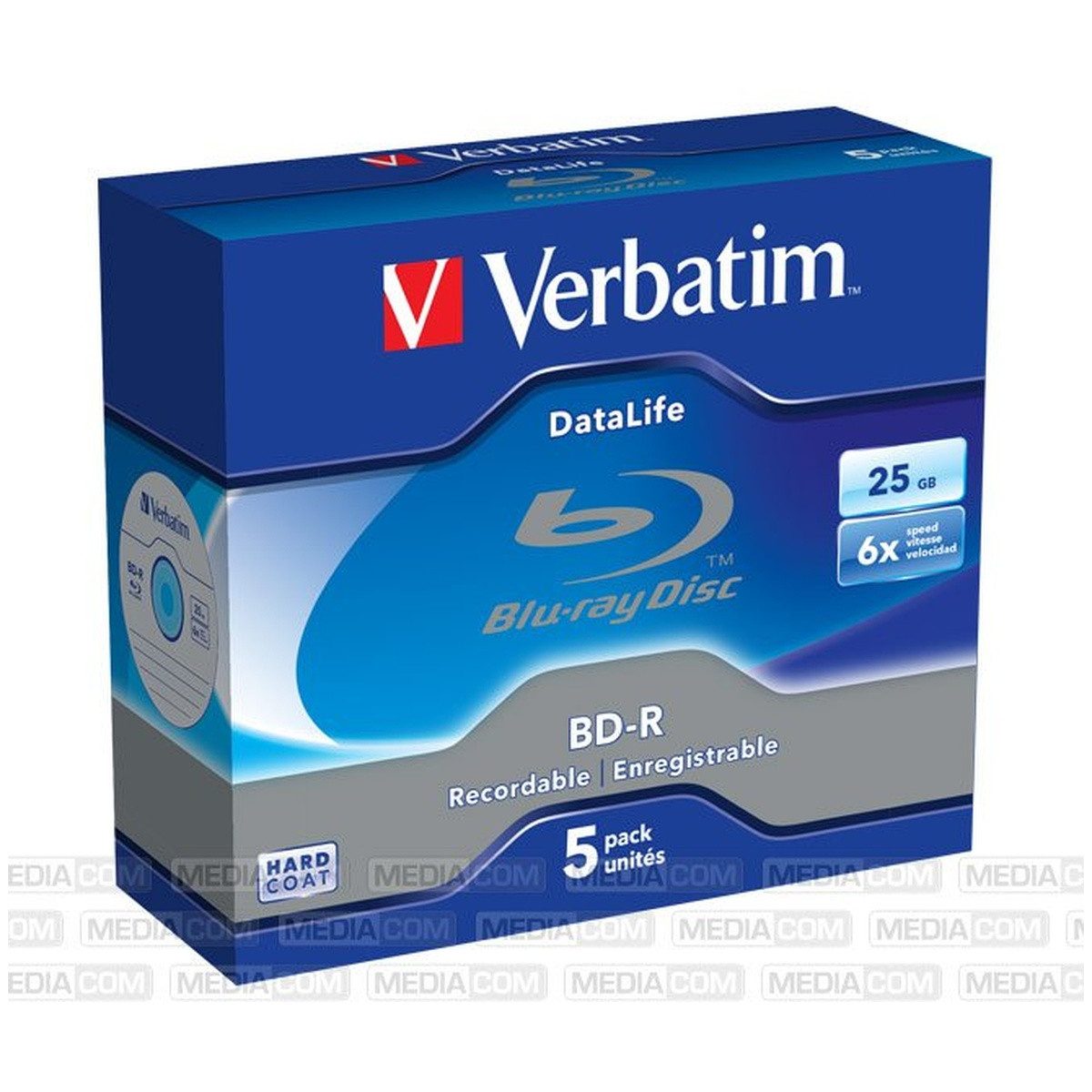 Verbatim Blu-ray-Rohling Verbatim BD-R 25GB 1-6x Jewelcase 5er White Blue