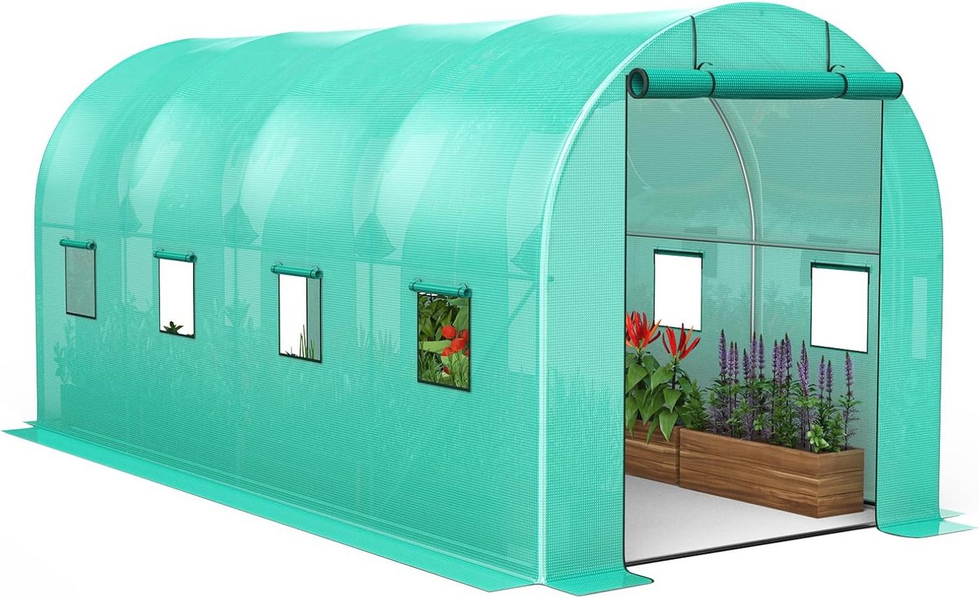 GarveeMore Gewächshaus mit Stahlfundament und Folienabdeckung,Gartentunnel mit Tür Fenstern, mit Rahmen aus verzinktem Stahl, Erdanker Gitternetzfolie,Grün | Rabatt: 15% GarveeMore Gewächshaus mit Stahlfundament und Folienabdeckung,Gartentunnel mit Tür Fenstern, mit Rahmen aus verzinktem Stahl, Erdanker Gitternetzfolie,Grün | Rabatt: 15%