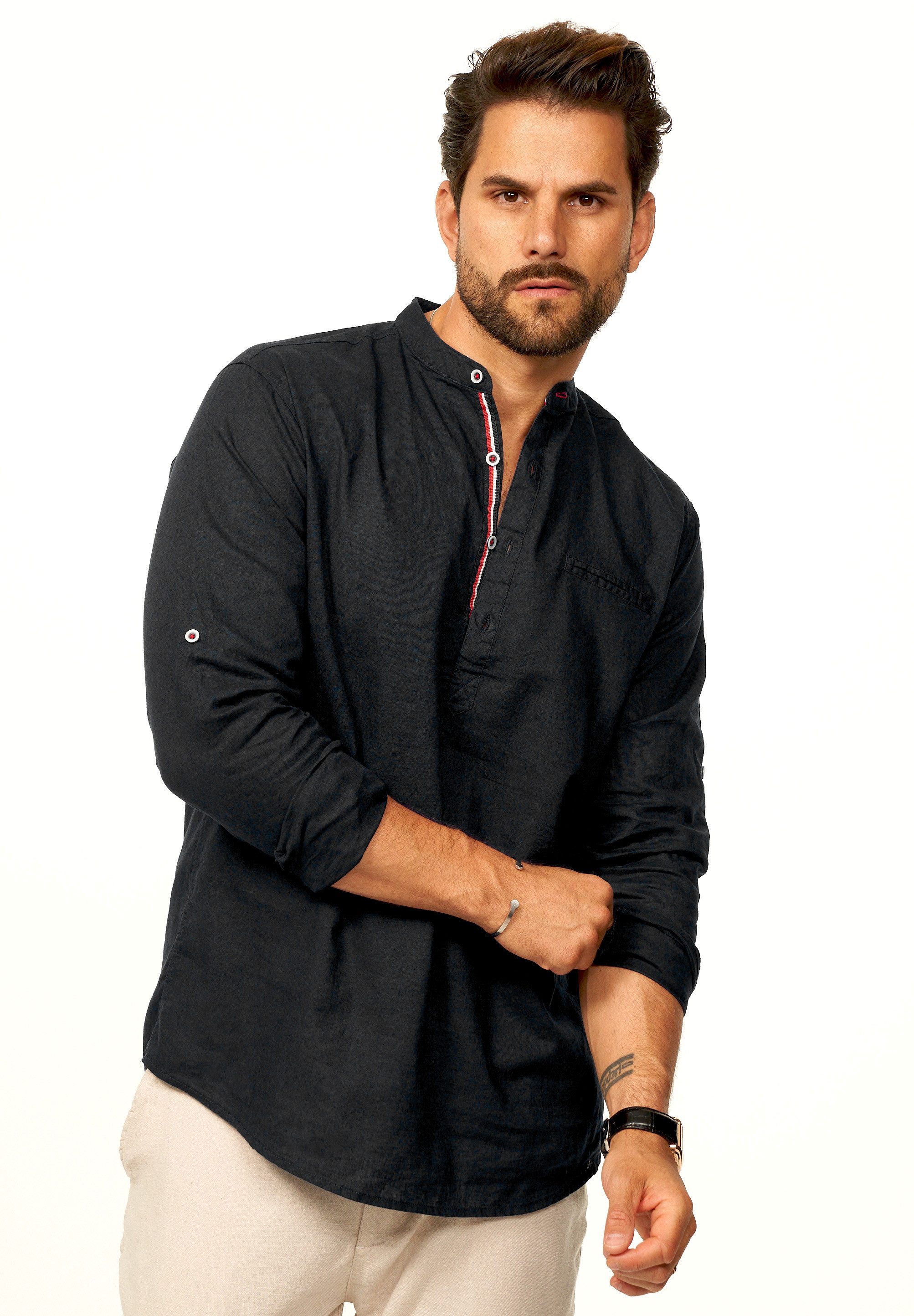 behype Langarmhemd aus Leinen im Regular-Fit Tunikahmed Herren Leinenhemd F günstig online kaufen